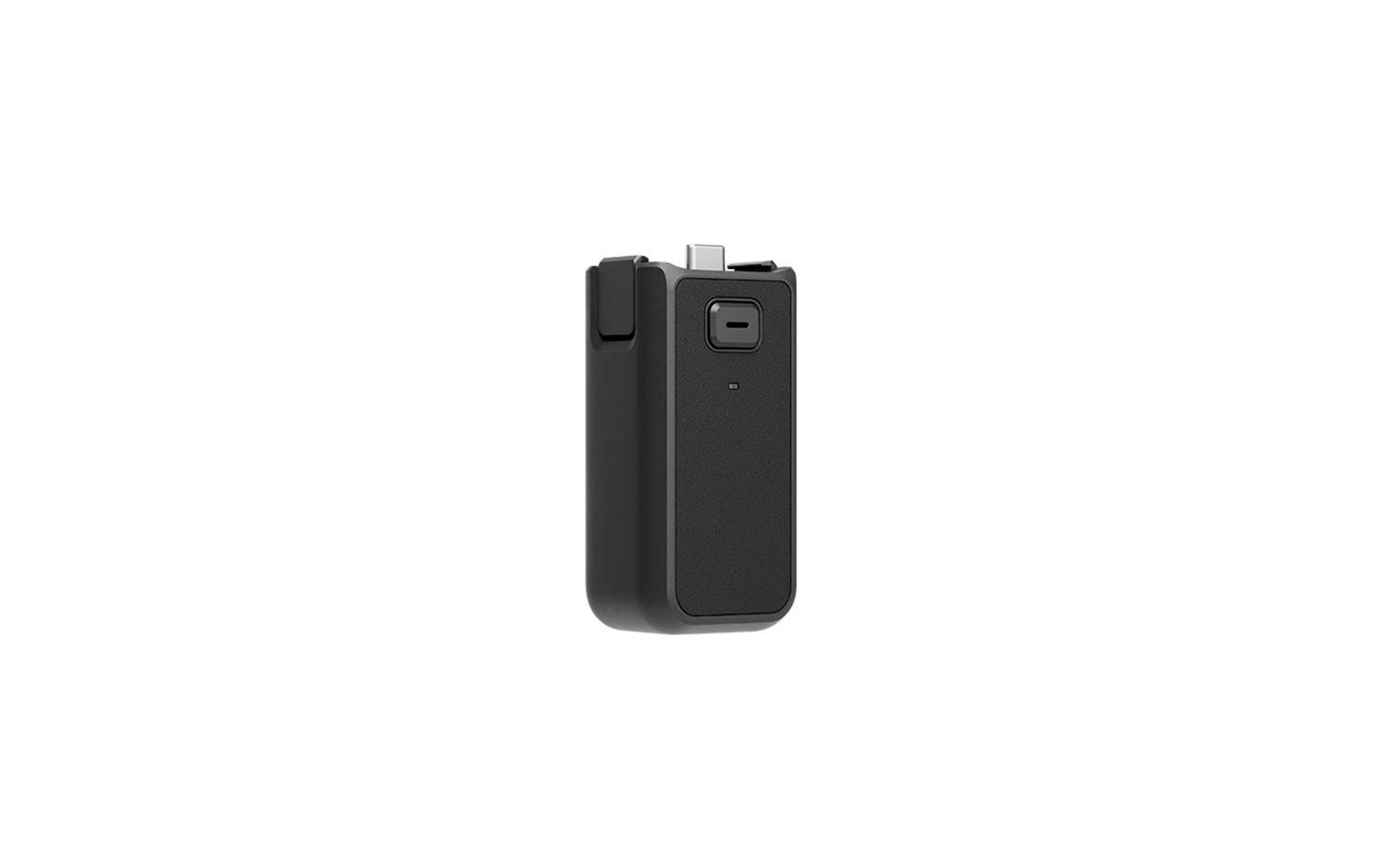 Dispositivo nero con porta USB-C, su sfondo bianco.