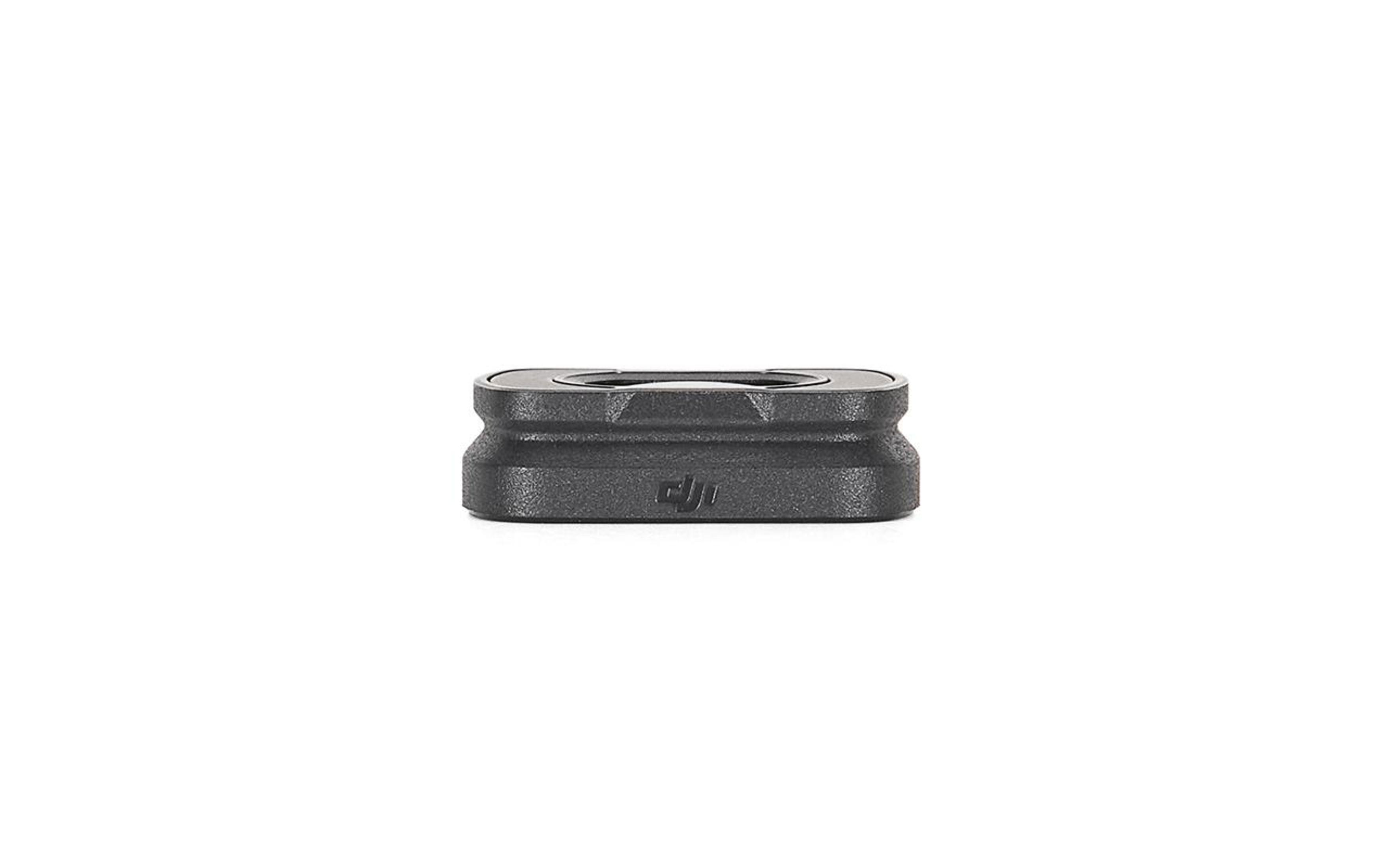 Piccolo accessorio DJI nero, angolato, con il logo DJI, su sfondo bianco.