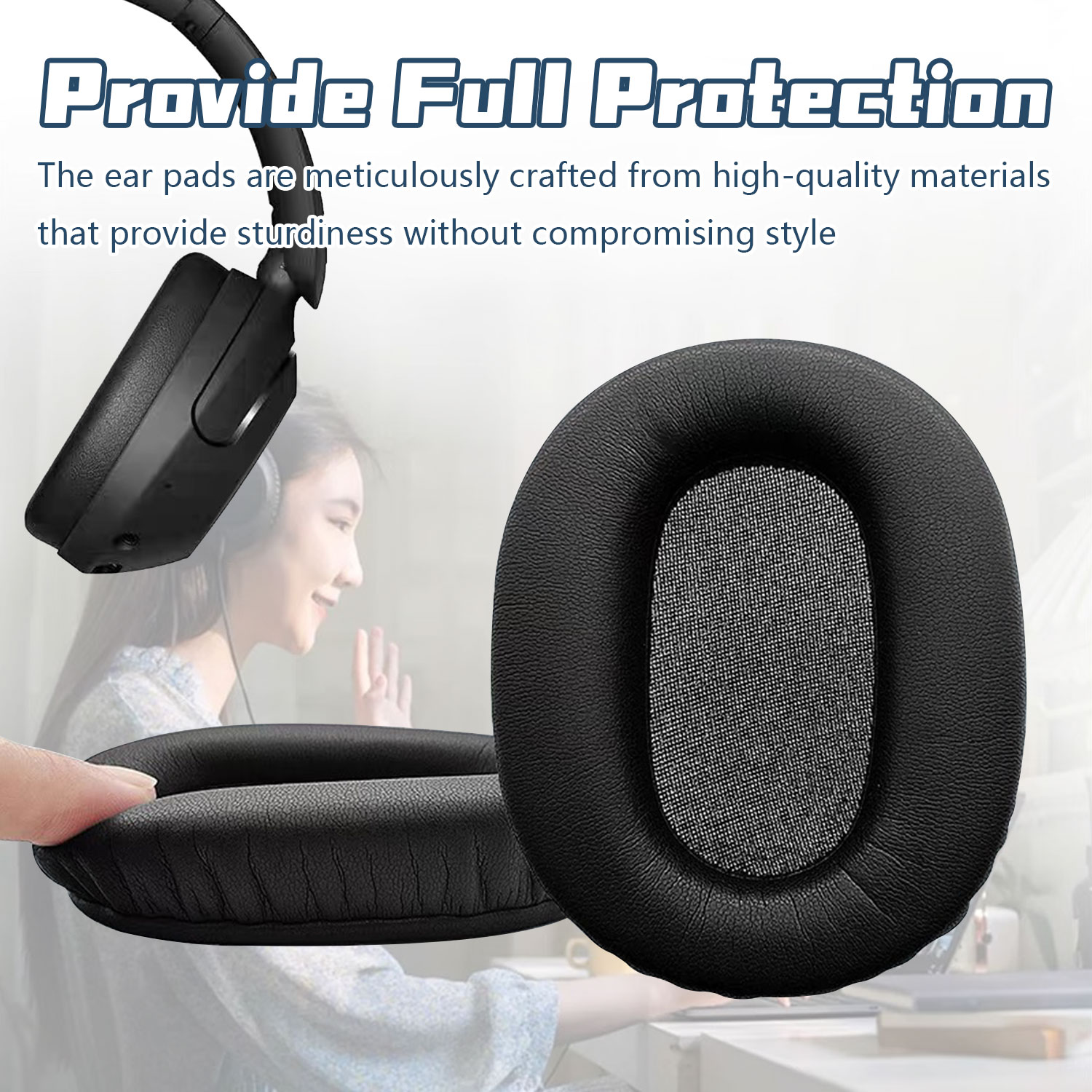 Czarne nauszniki do słuchawek z siatkowym środkiem.