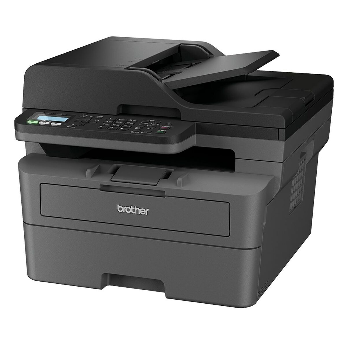 Ein schwarz-grauer Brother-Drucker.