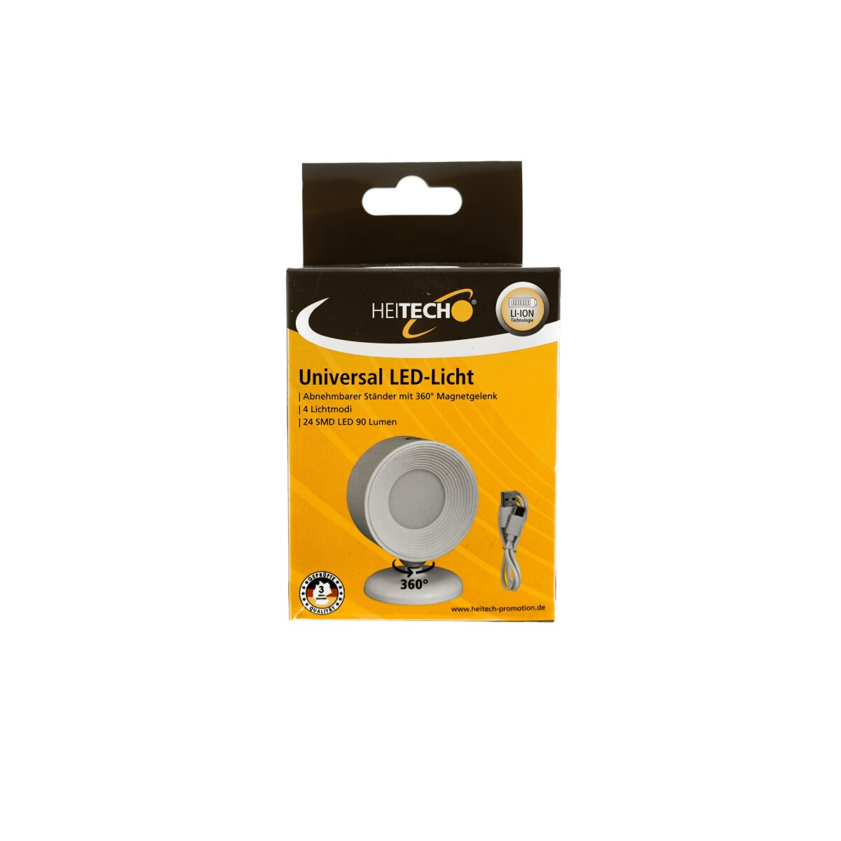 Weißes LED-Licht in einer Box mit USB-Kabel.