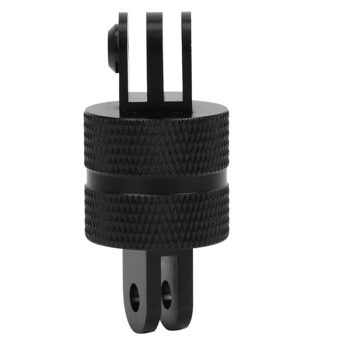 Schwarzer Adapter für Action-Kameras mit mehreren Befestigungspunkten.