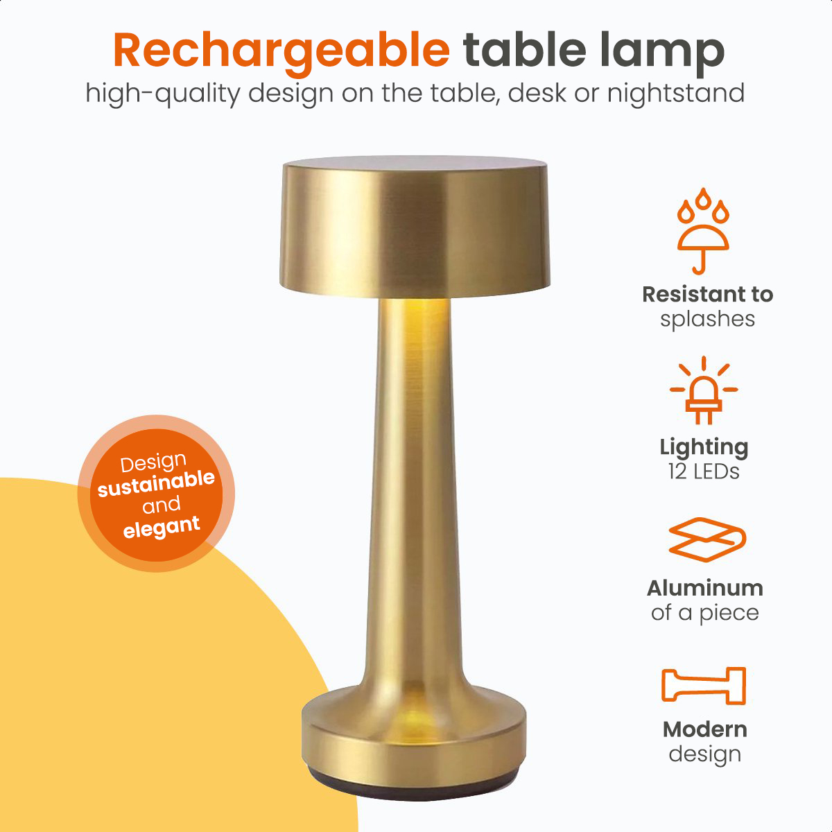 Gold table lamp with a cylindrical top and a slender base, on a white background.