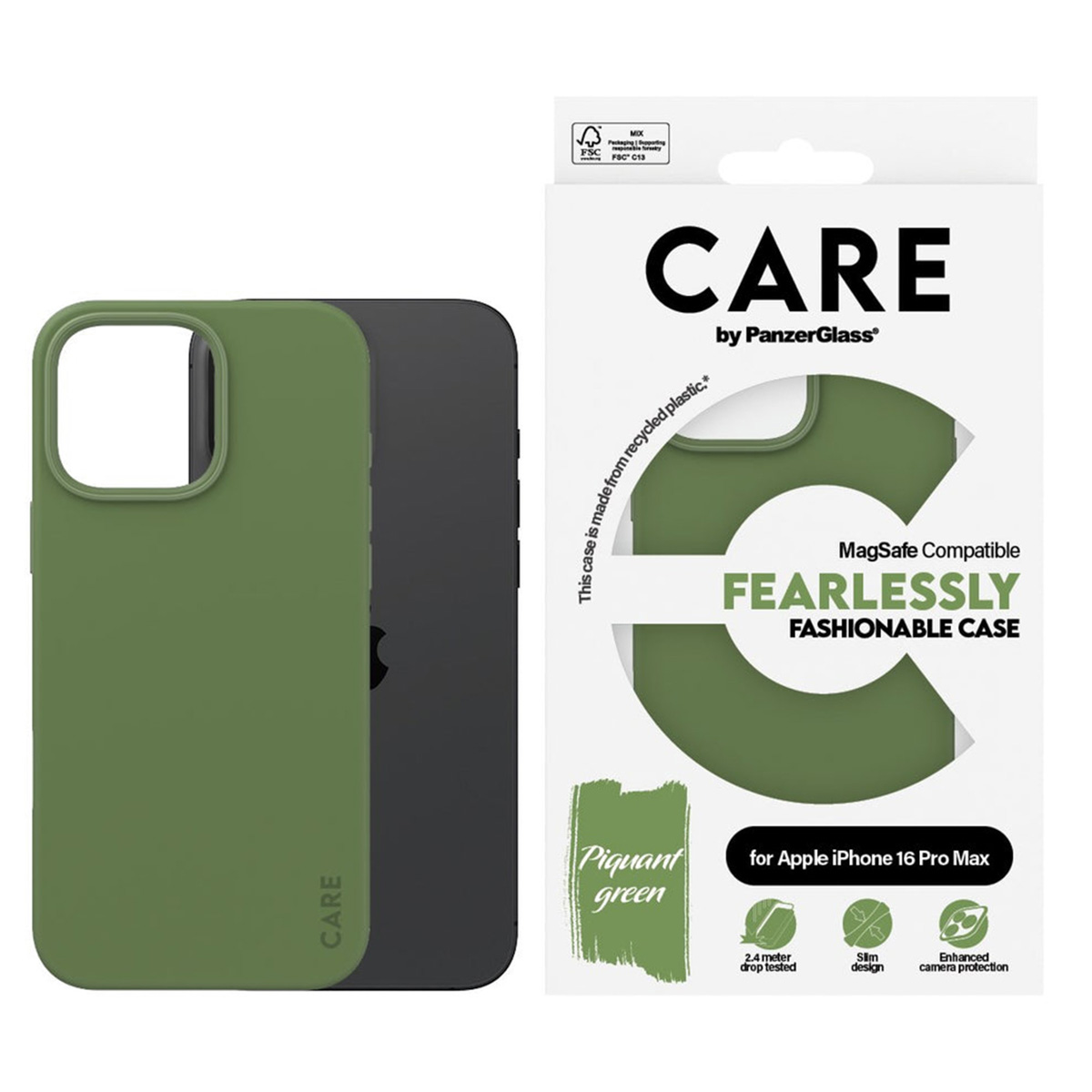 PANZERGLASS Protettiva PG-1388 Custodia per Apple iPhone 16 Pro Max, Verde