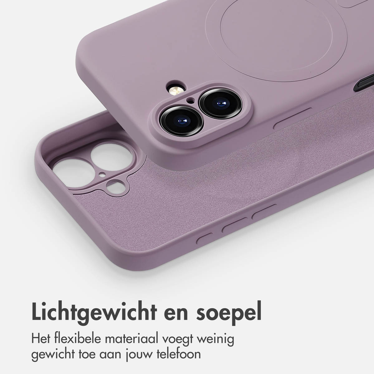 Coque de téléphone violette avec un cercle pour l'appareil photo. Vue rapprochée de la coque.
