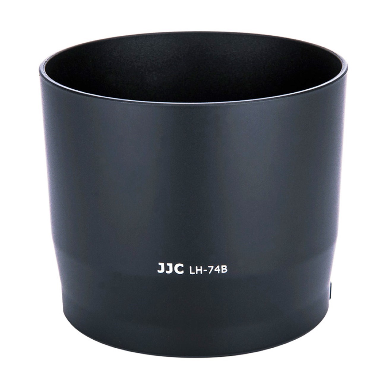 Schwarze Gegenlichtblende, weißer Text: 'JJC LH-74B', auf weißem Hintergrund.