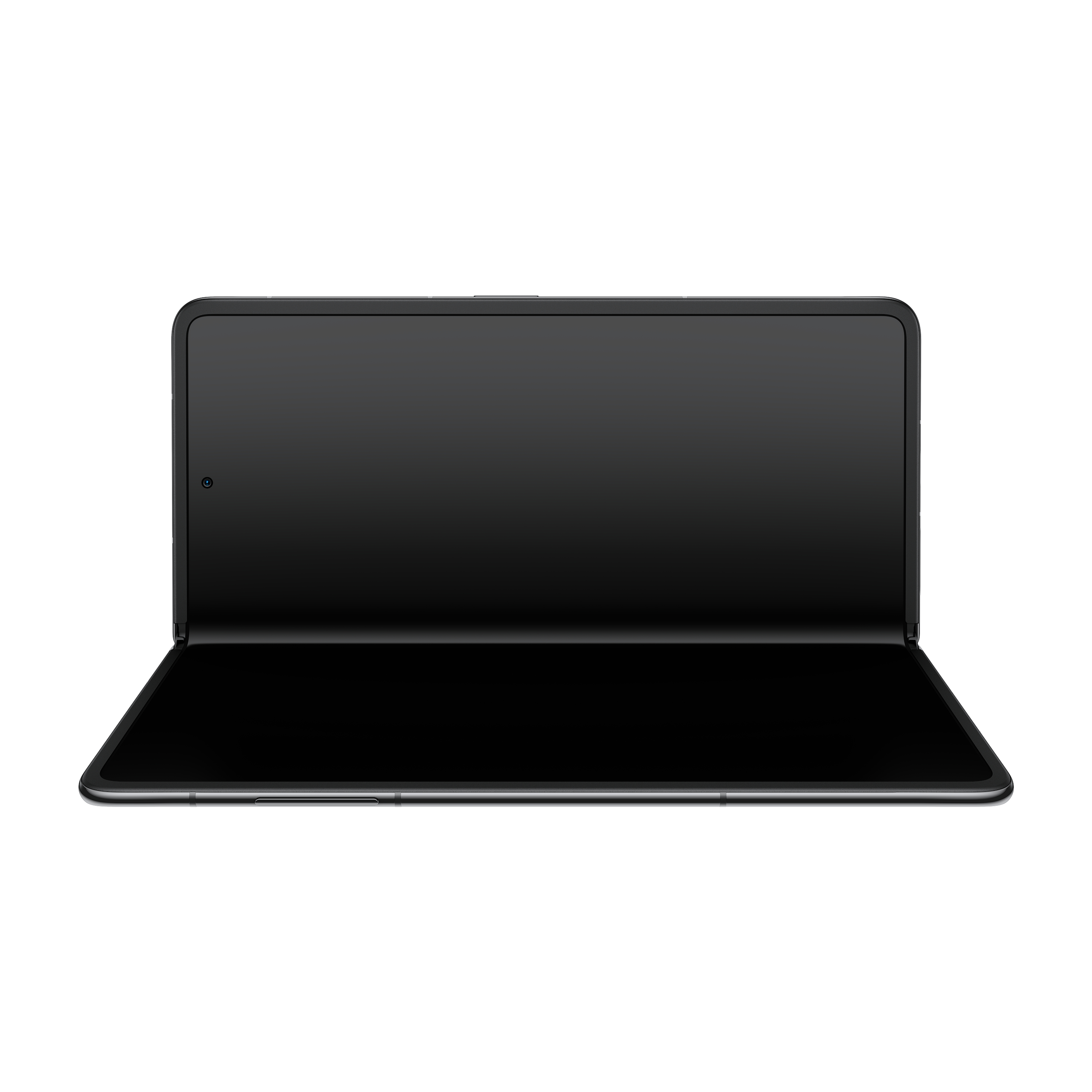 Składany smartfon. Telefon jest otwarty, wyświetlając ekran. Czarny ekran jest widoczny.