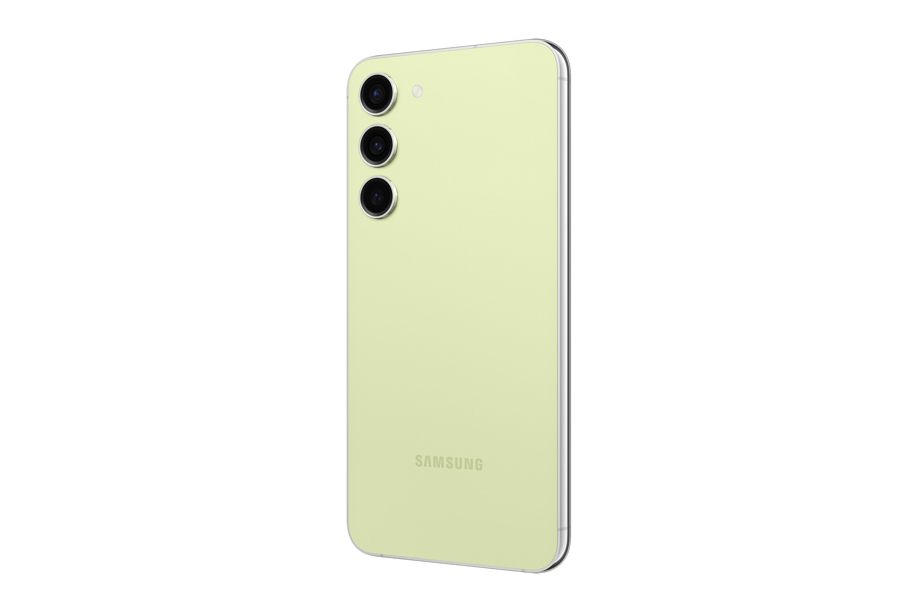 Zielony tył smartfona, pokazujący trzy obiektywy aparatu i nazwę marki.