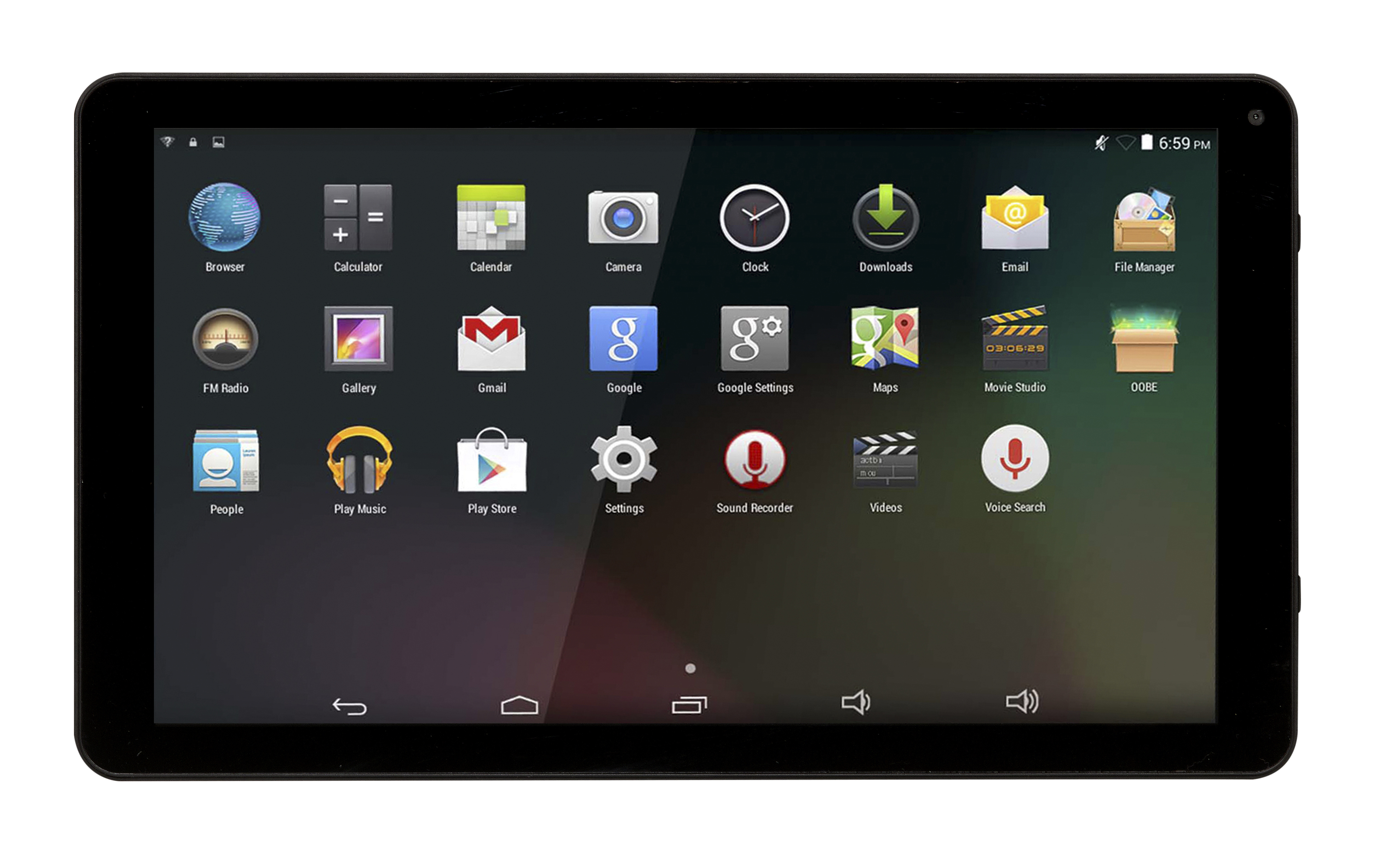 Schwarzes Tablet mit App-Symbolen auf dem Bildschirm. Die Uhrzeit ist 18:59 Uhr.