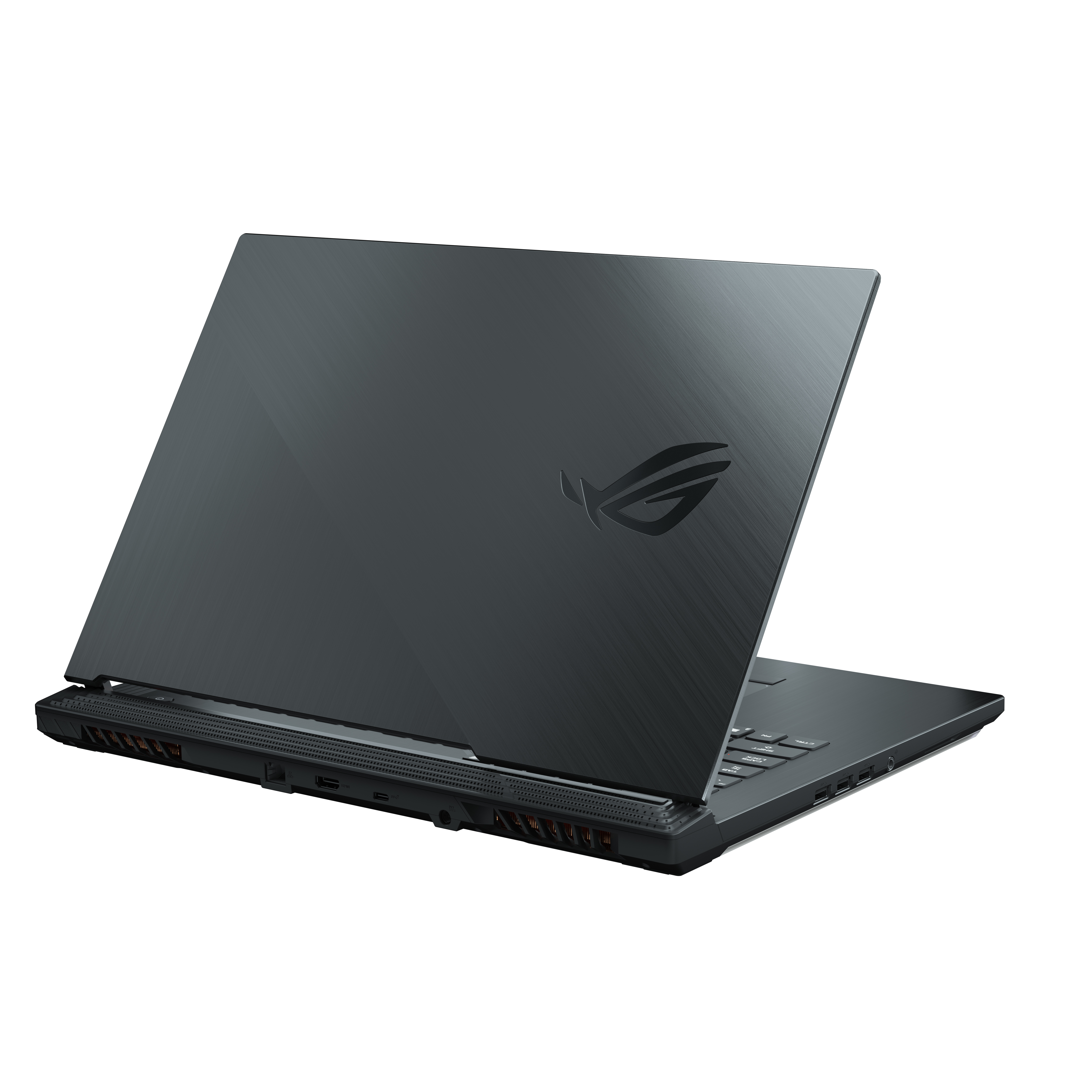Dos d'ordinateur portable noir. Logo ROG, design argenté et noir.