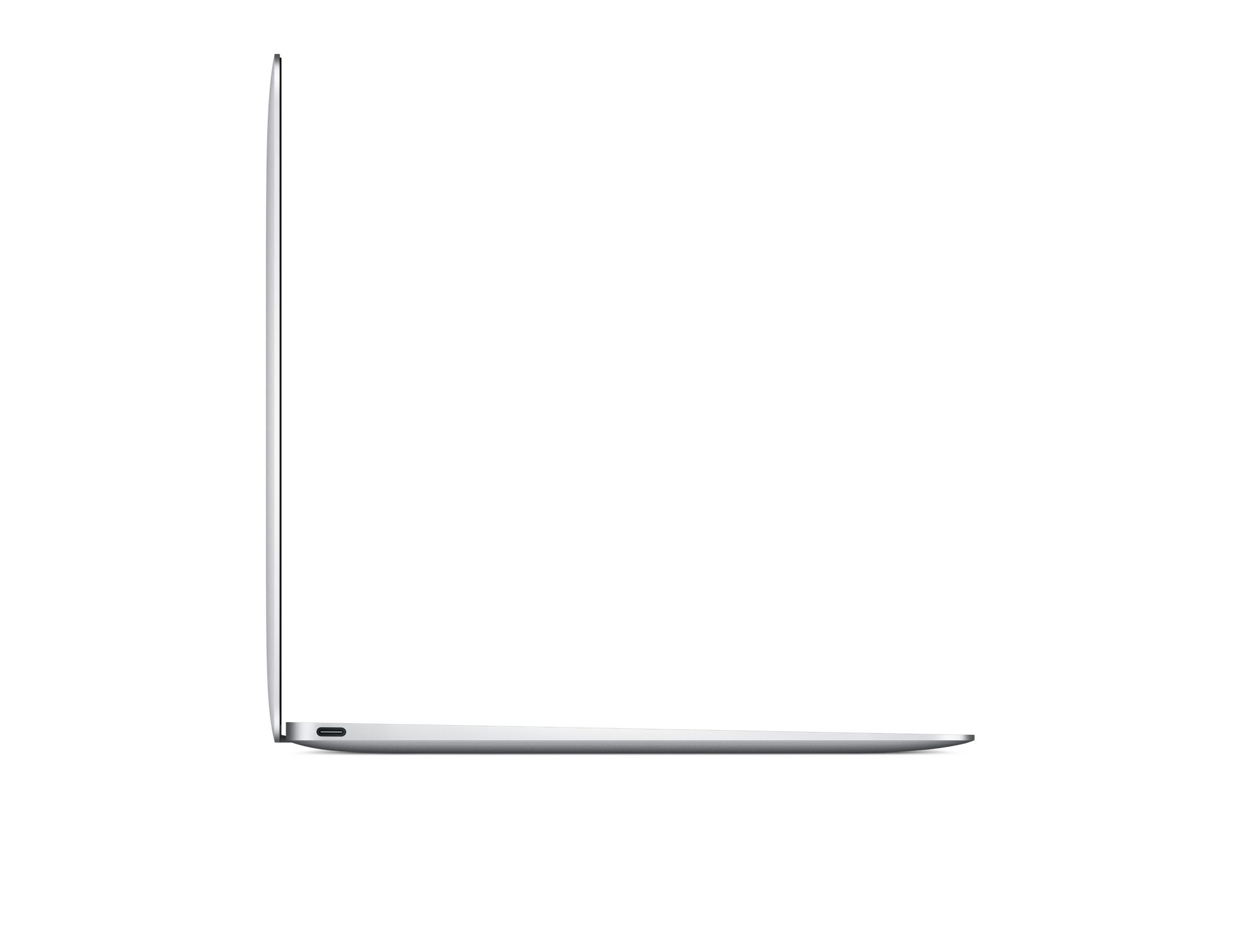 Seitenansicht eines silbernen Laptops. Der Laptop ist geschlossen und zeigt sein schlankes Profil.