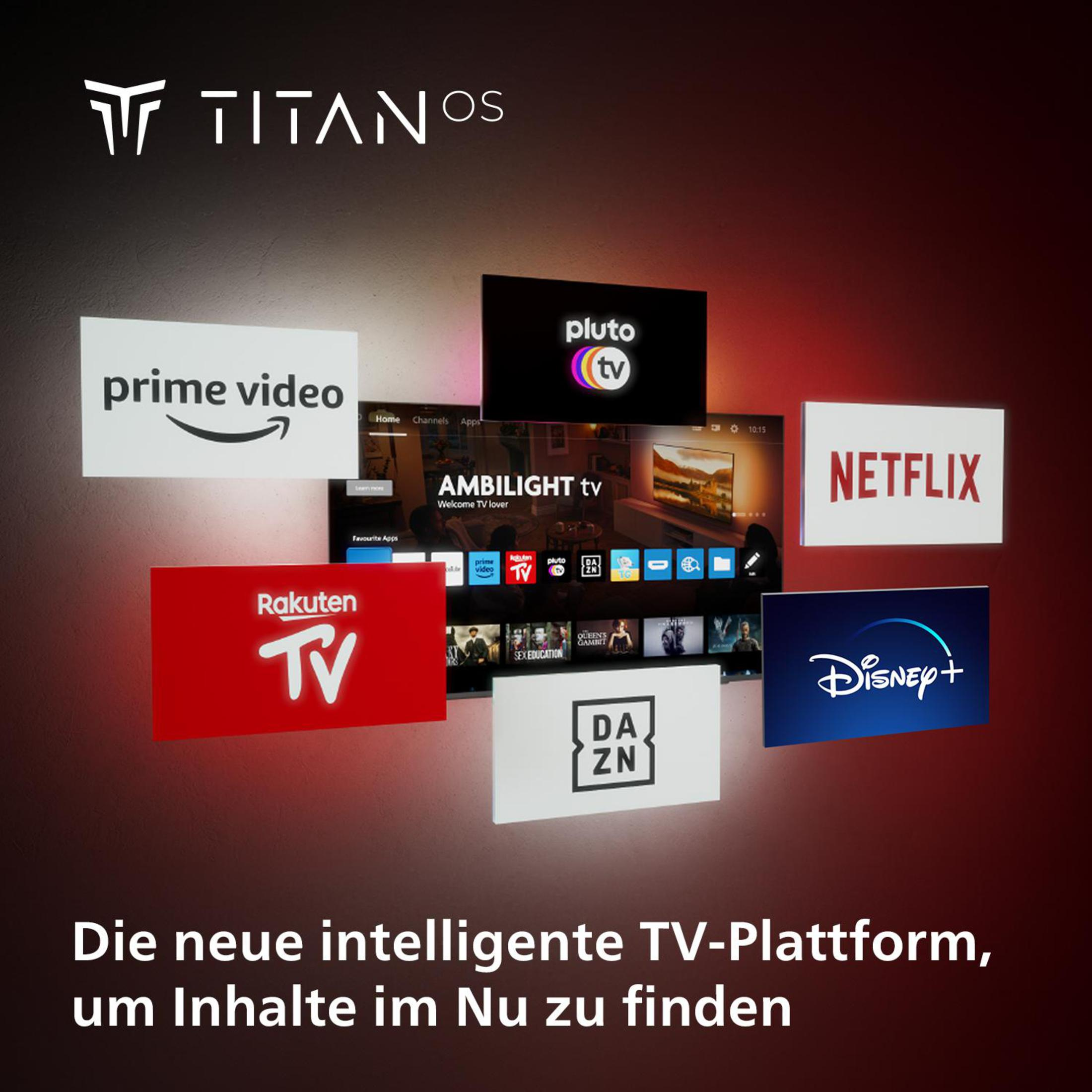 Eine Grafik mit Logos von Streaming-Diensten auf dunklem Hintergrund, mit Text.