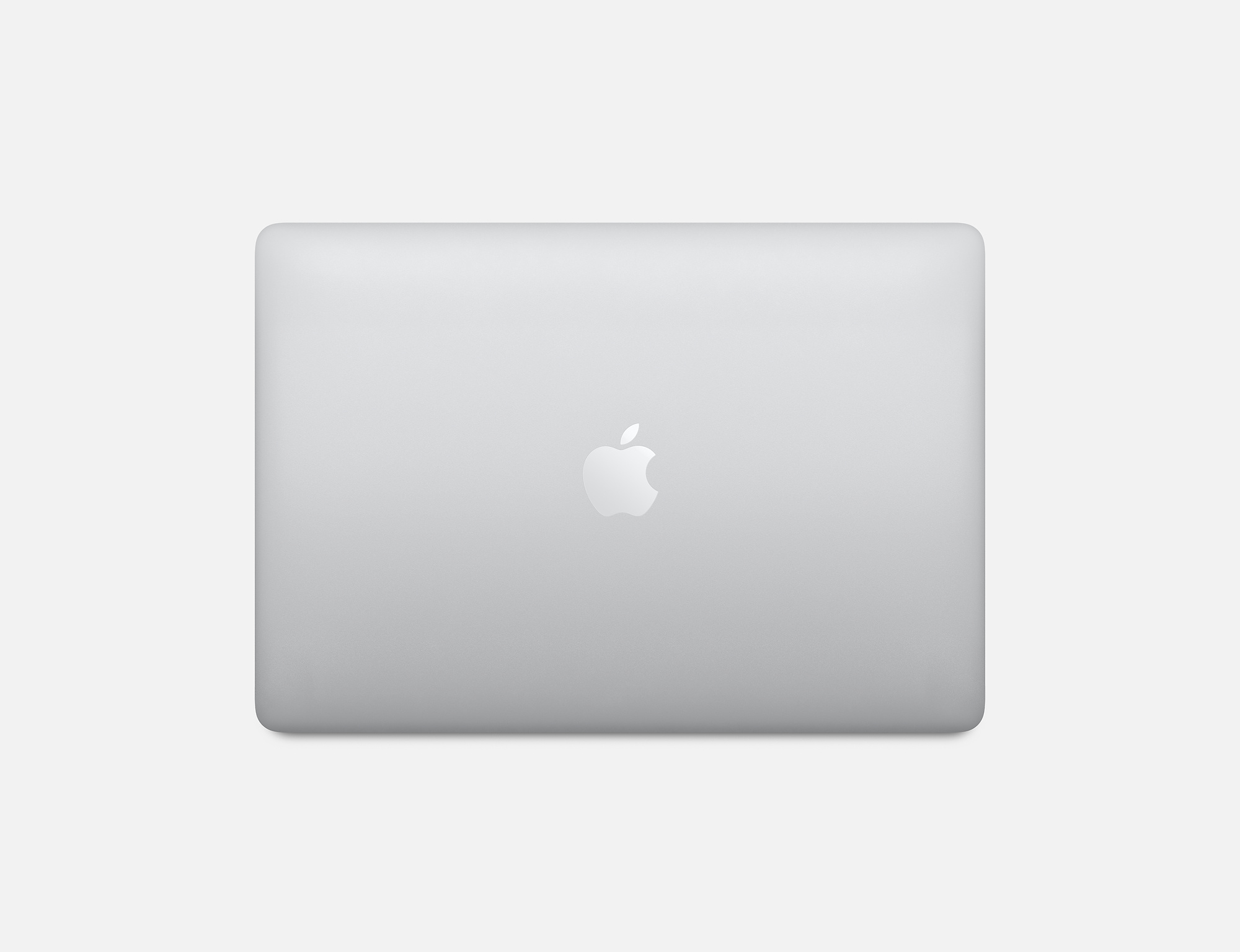 Srebrny laptop MacBook zamknięty, z logo Apple na środku pokrywy, na białym tle.