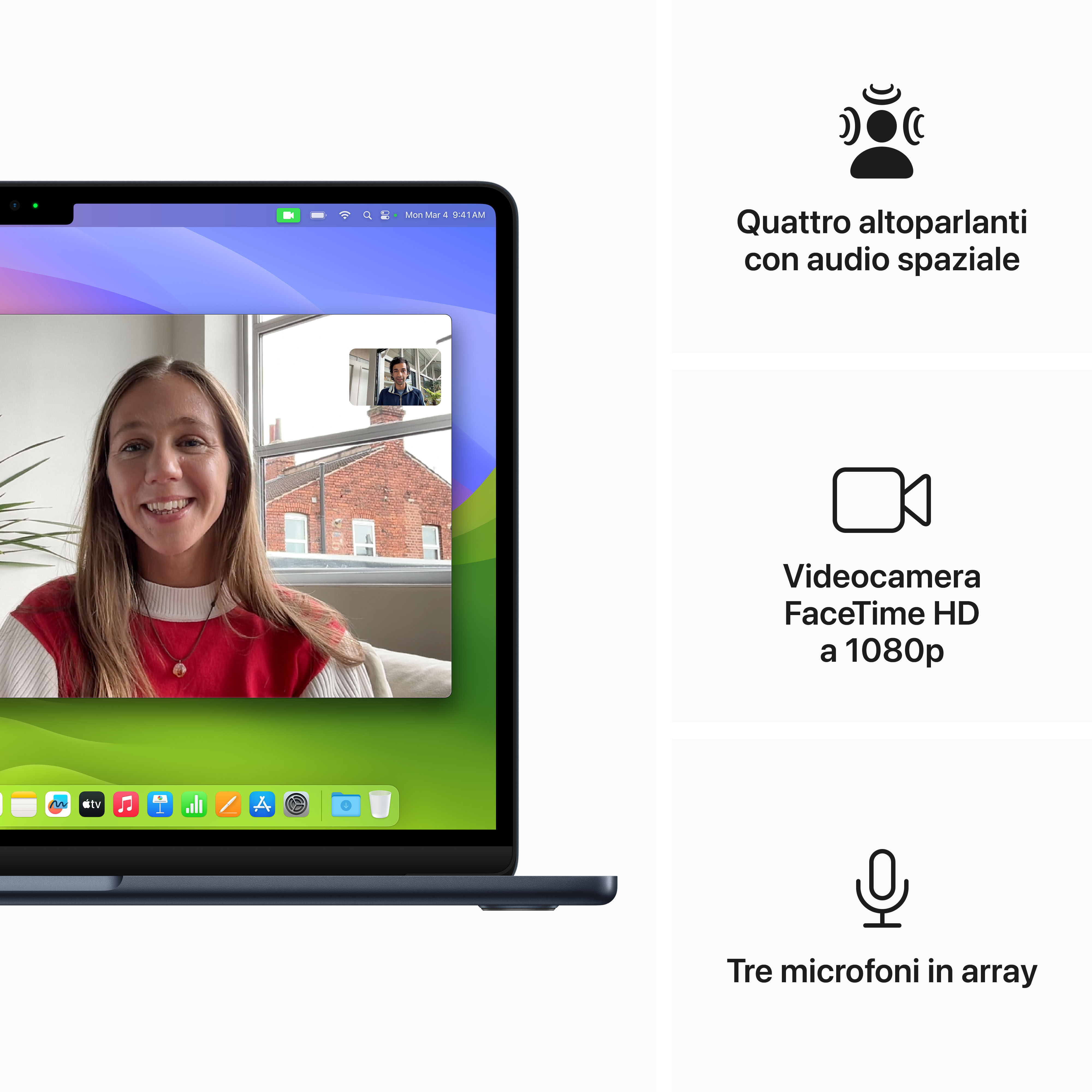 Laptop wyświetlający rozmowę wideo, z ikonami funkcji po prawej, na białym tle.