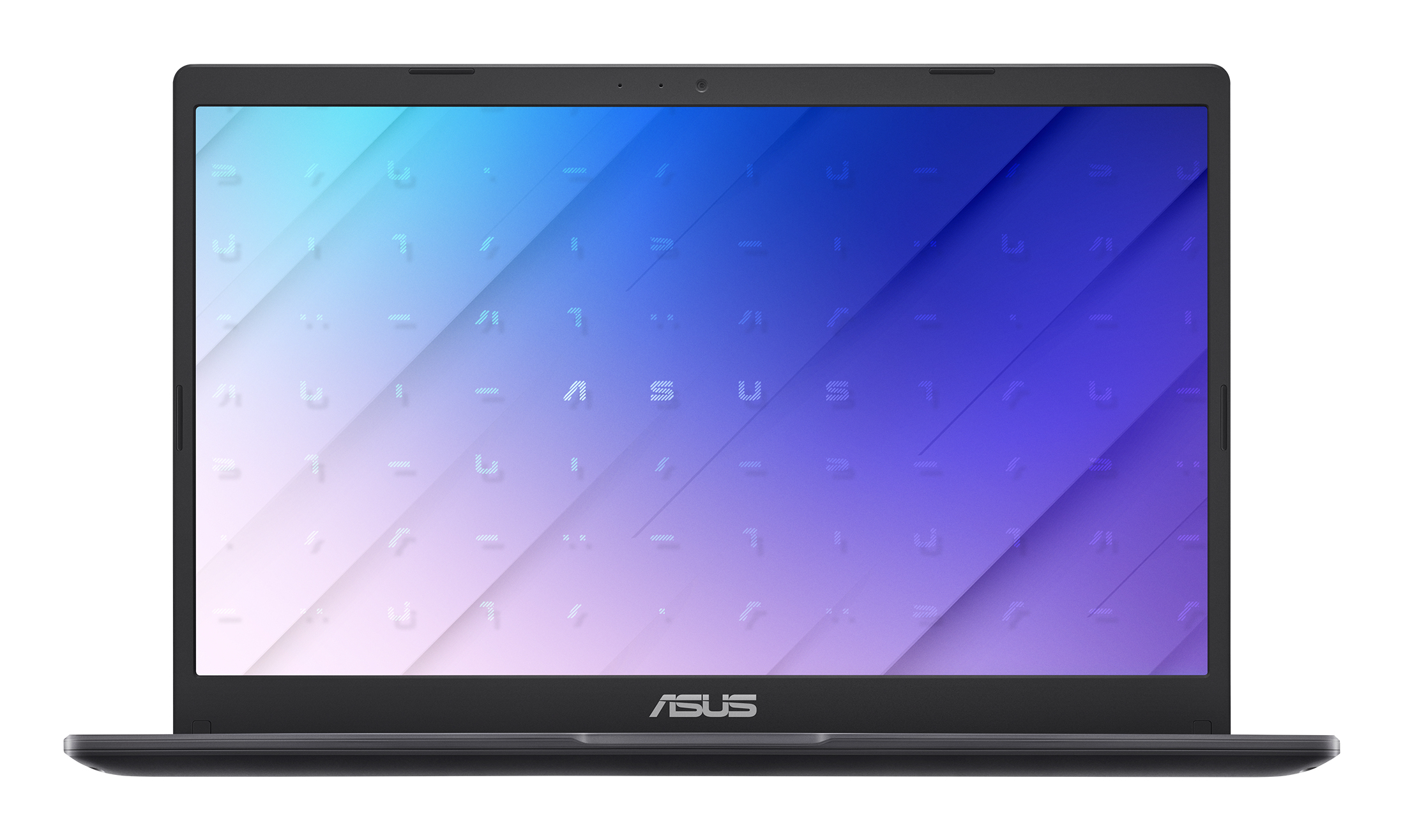 Czarny laptop ASUS, wyświetlający kolorowy ekran gradientowy. Słowo ASUS znajduje się na dole.