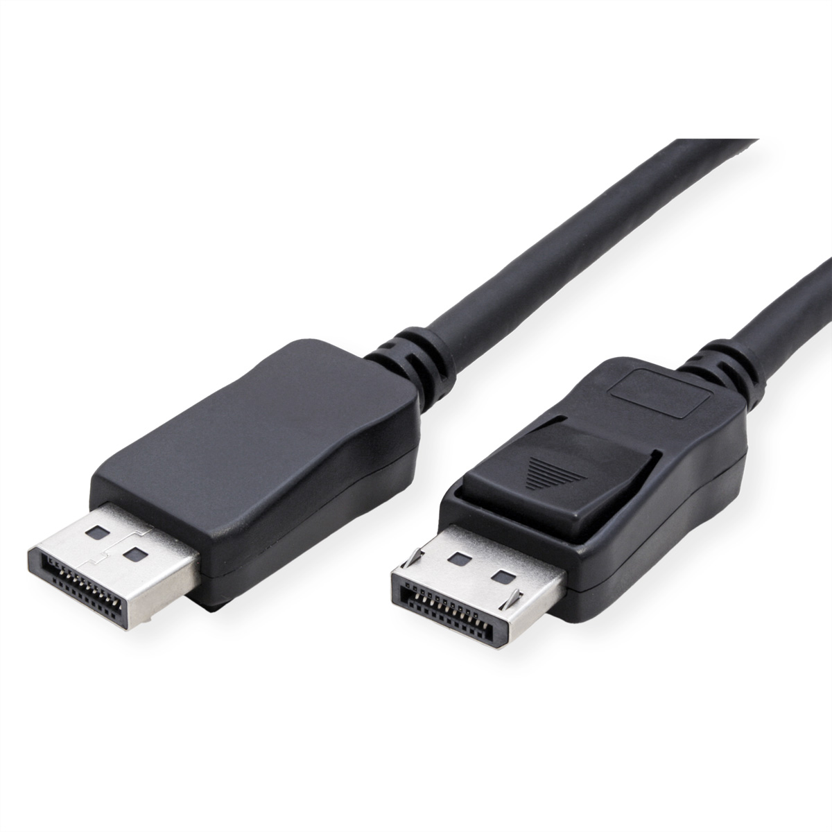 Câble DisplayPort noir avec deux connecteurs, un DisplayPort et un DisplayPort mini.