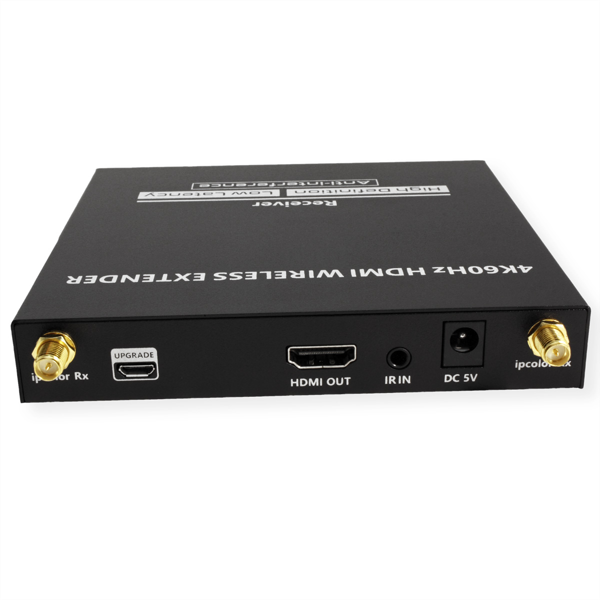 Un extender HDMI wireless nero con più porte e antenne.