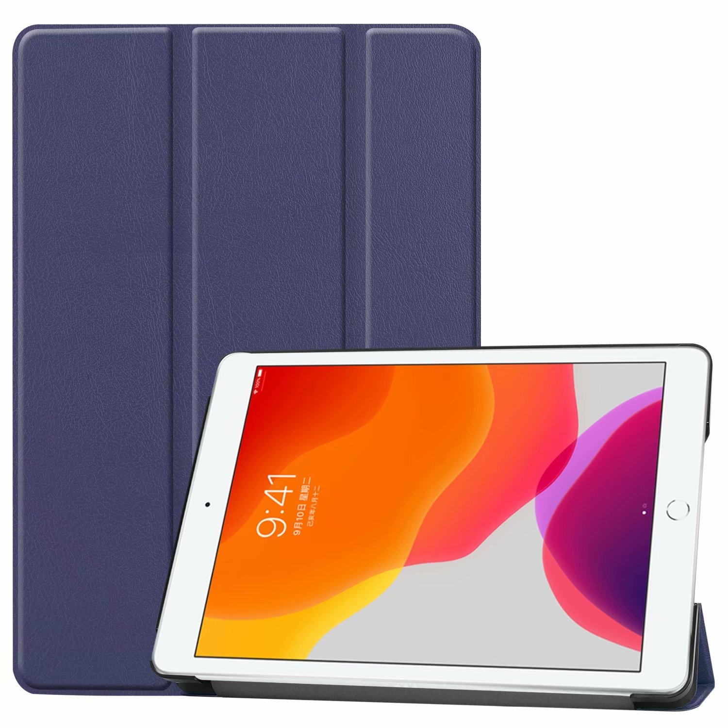 Ein iPad mit Hülle. Die Hülle ist blau und das iPad zeigt eine App-Oberfläche an.