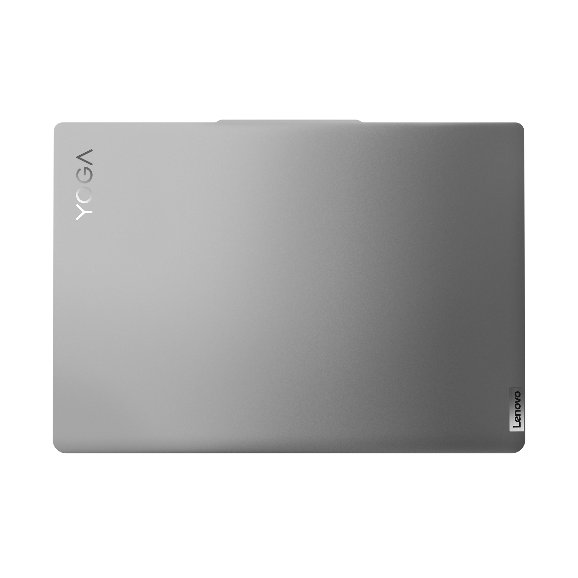 Laptop Lenovo Yoga argento, chiuso.