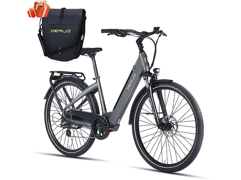 DERUIZ Quartz 28 Zoll E-Bike City Fahrrad 644 Wh Citybike (Laufradgröße: 28 Zoll, Rahmenhöhe: 44 cm, Unisex-Rad, 644 Wh, grau)