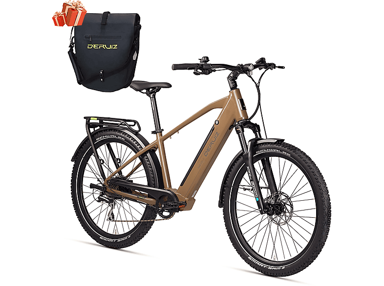 DERUIZ E-Bike Marble SUV 27.5 Zoll Mountainbike (Laufradgröße: 27,5 Zoll, Rahmenhöhe: 43 cm, Unisex-Rad, 644 Wh, Light Truffle Brown)