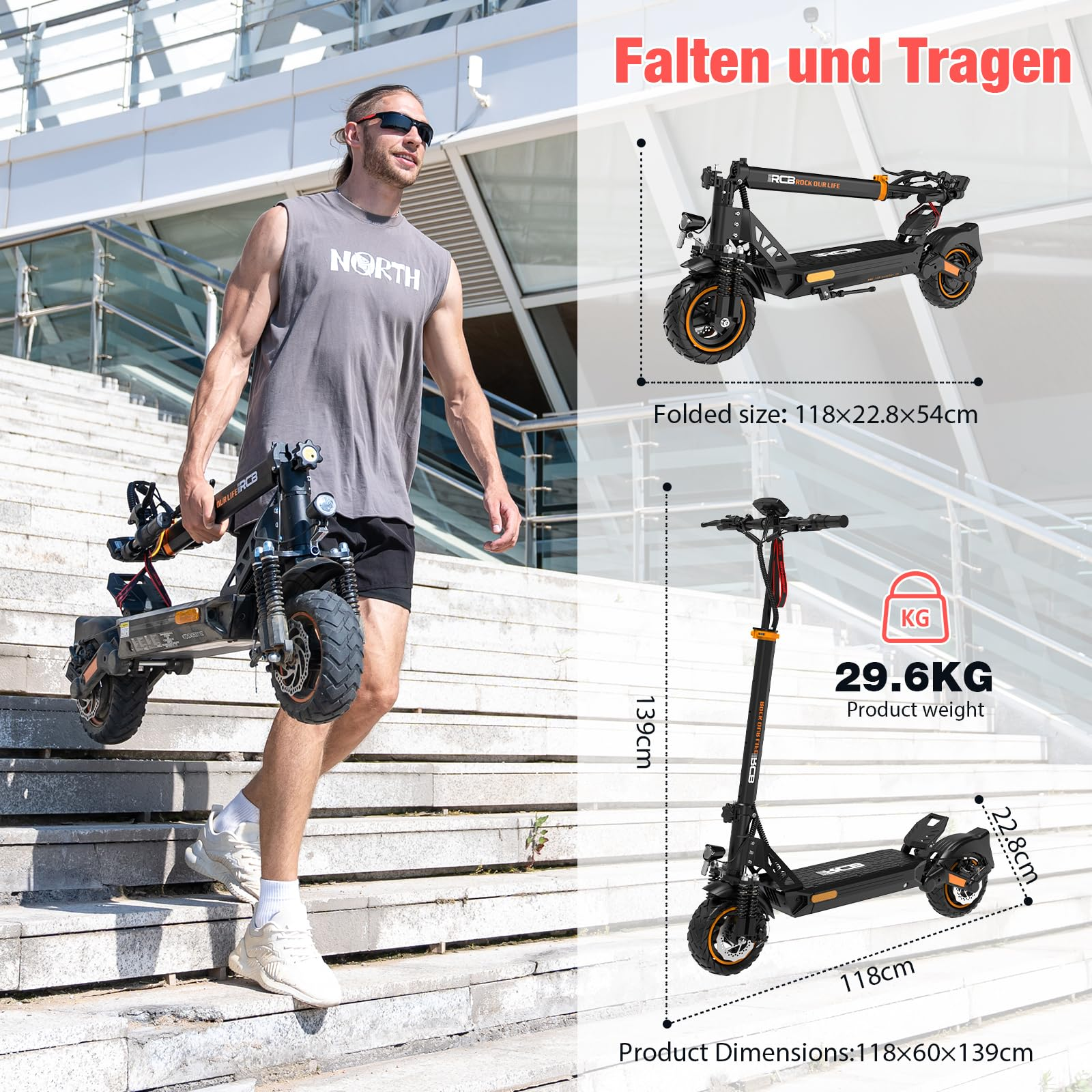 RCB D5 Pro Elektroroller (10 Zoll, Schwarz)