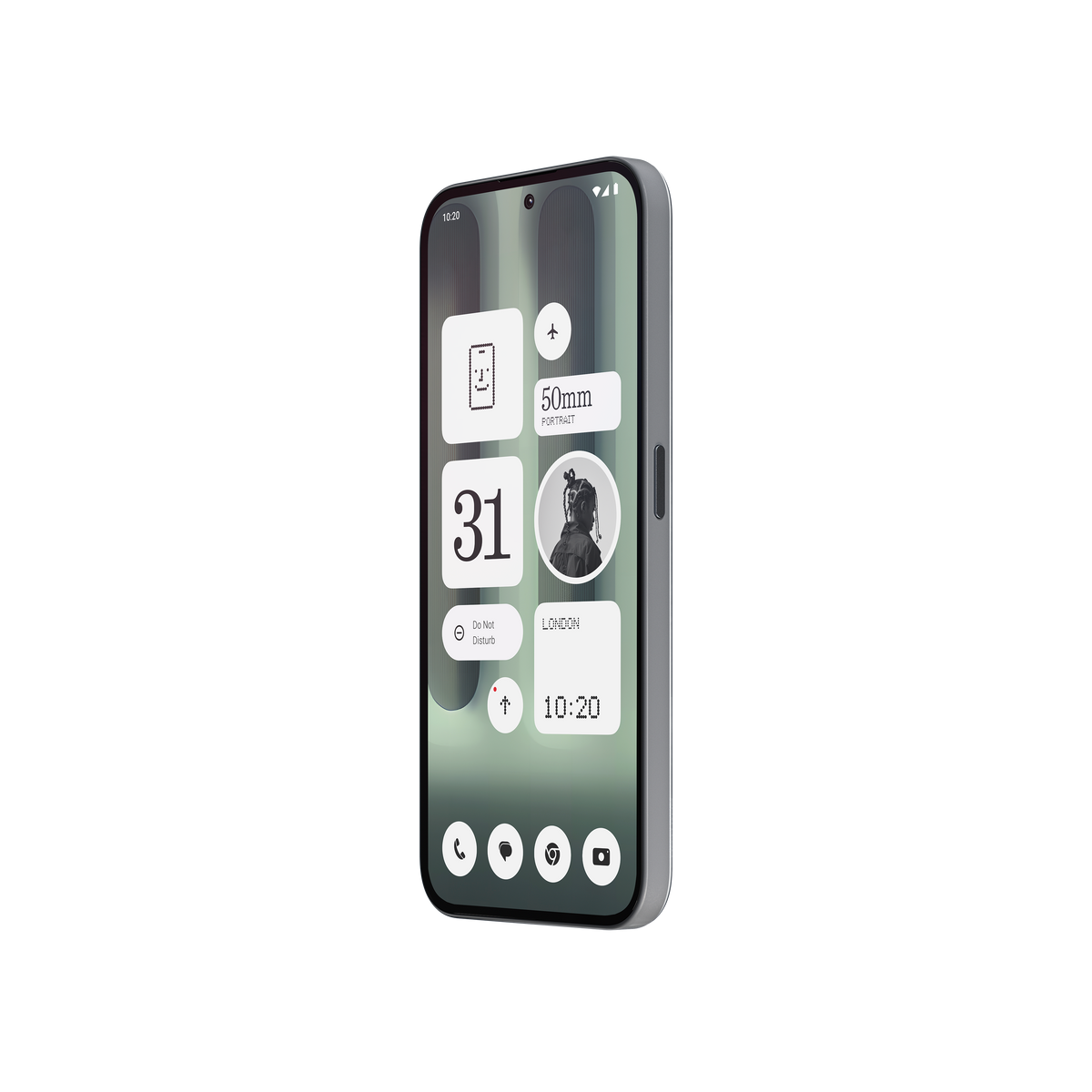 Wyświetlany jest smartfon, pokazujący ekran główny z kilkoma ikonami aplikacji i widżetami.