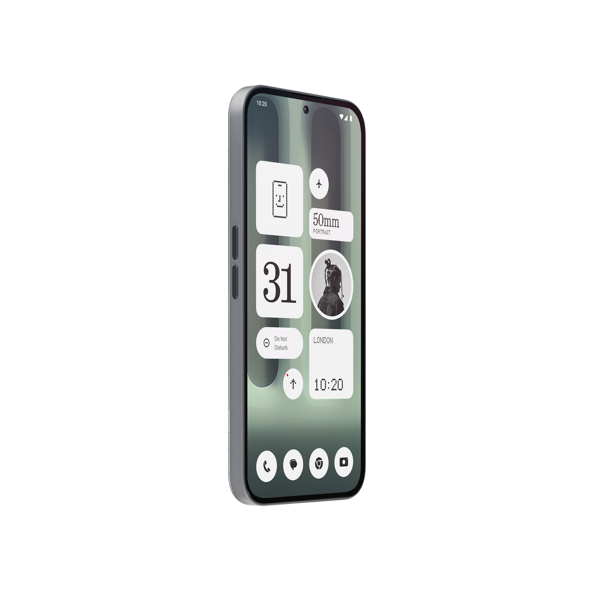 Smartfon pokazujący widżety. Ekran wyświetla godzinę, datę i inne informacje.