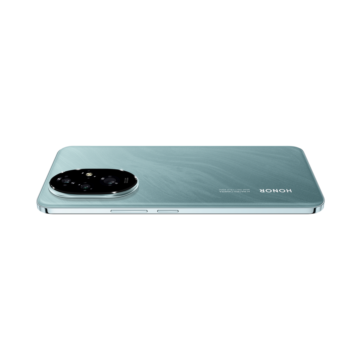Smartphone verde menta con cámara de triple lente. HONOR está impreso en la parte inferior.