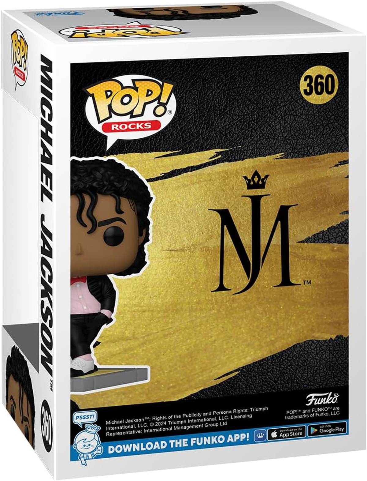 Michael Jackson Funko Pop-Box. Vorderseite zeigt Pop-Figur im schwarzen Anzug, mit 'Michael Jackson' seitlich.