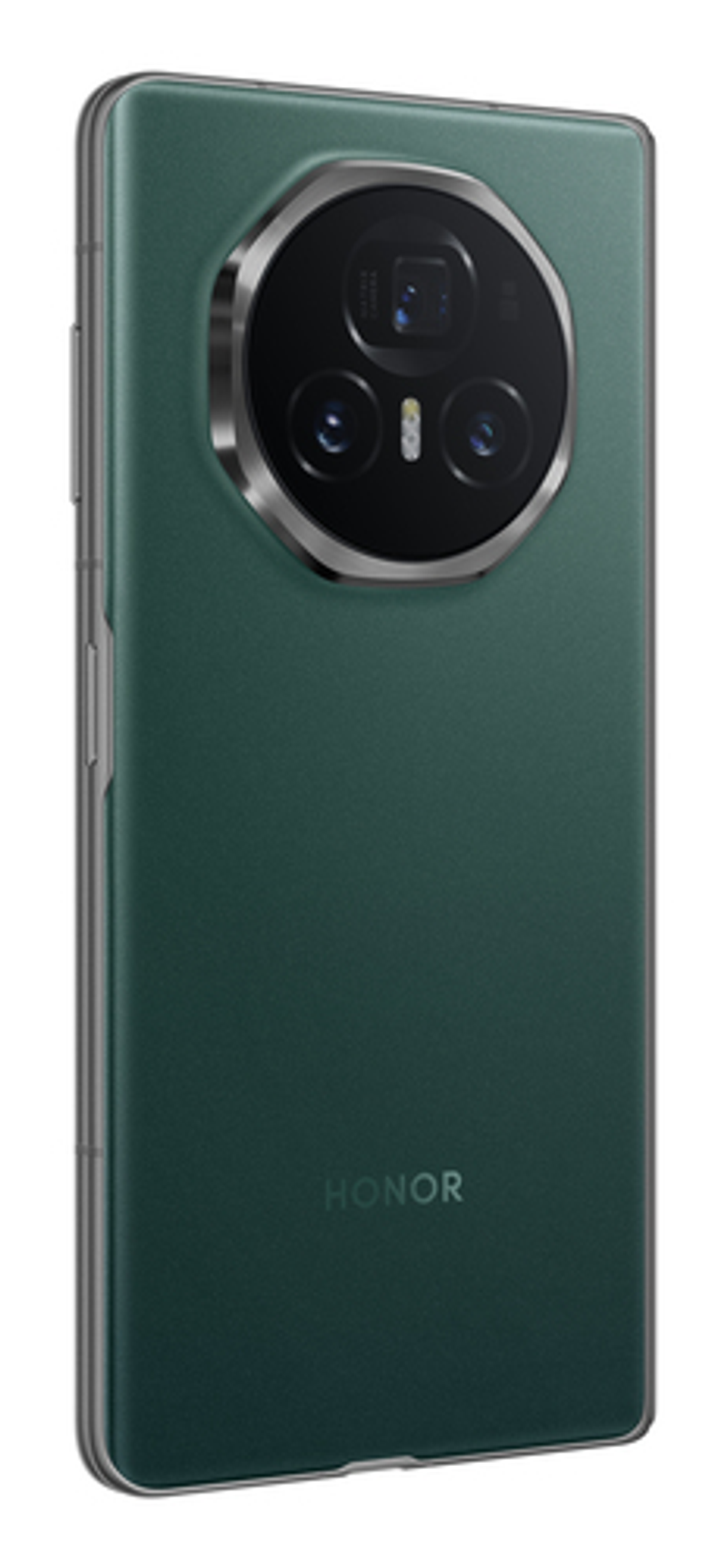 Zielony smartfon HONOR, widok z tyłu, z modułem aparatu, na białym tle.