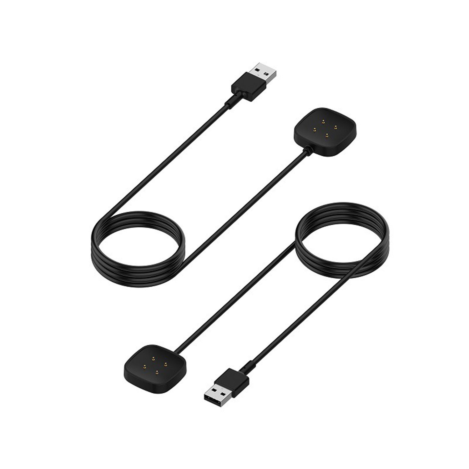 Zwei schwarze USB-Ladekabel mit Ladestationen, für Smartwatches.