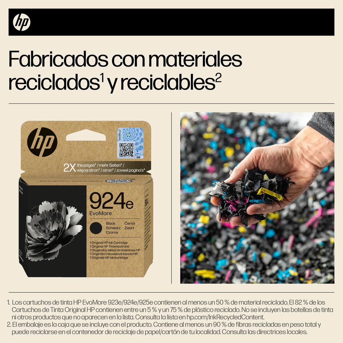 Una scatola di cartucce d'inchiostro e un mucchio di materiali plastici riciclati.