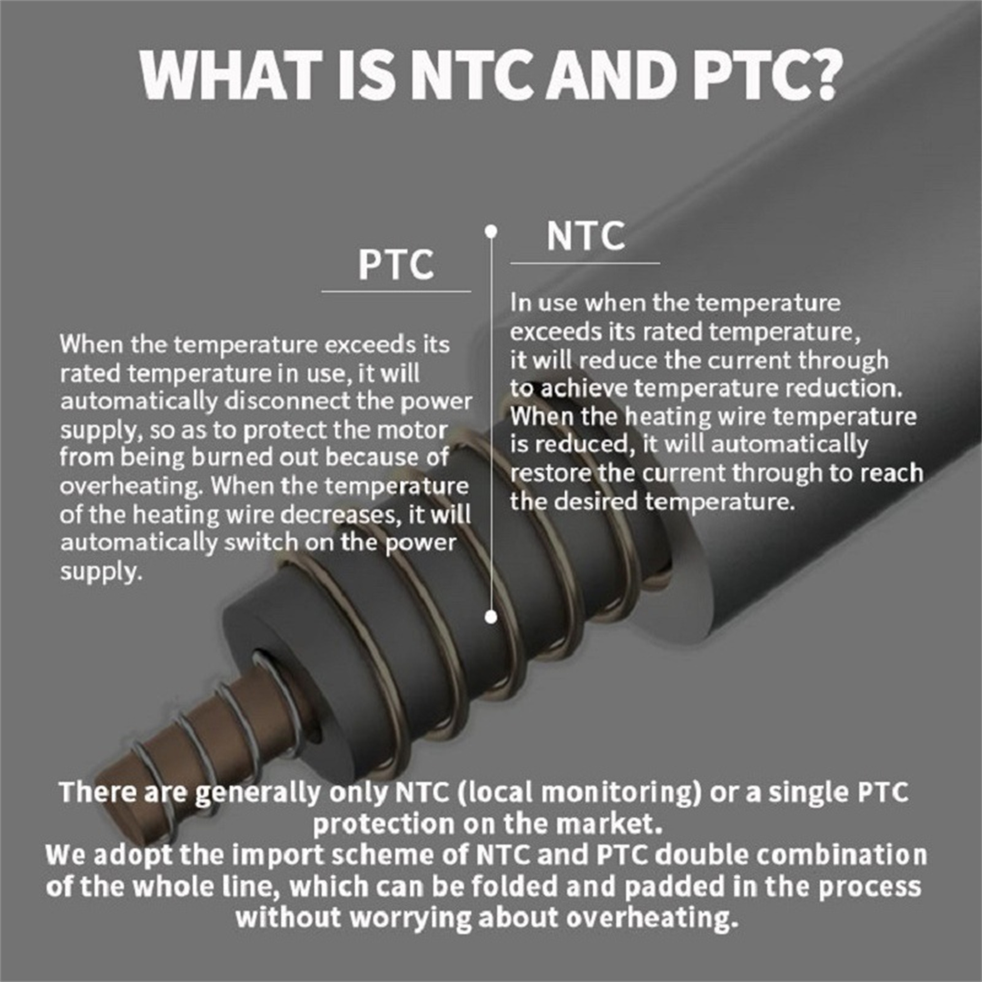 Diagramm, das NTC und PTC in Bezug auf das Heizelement erklärt.