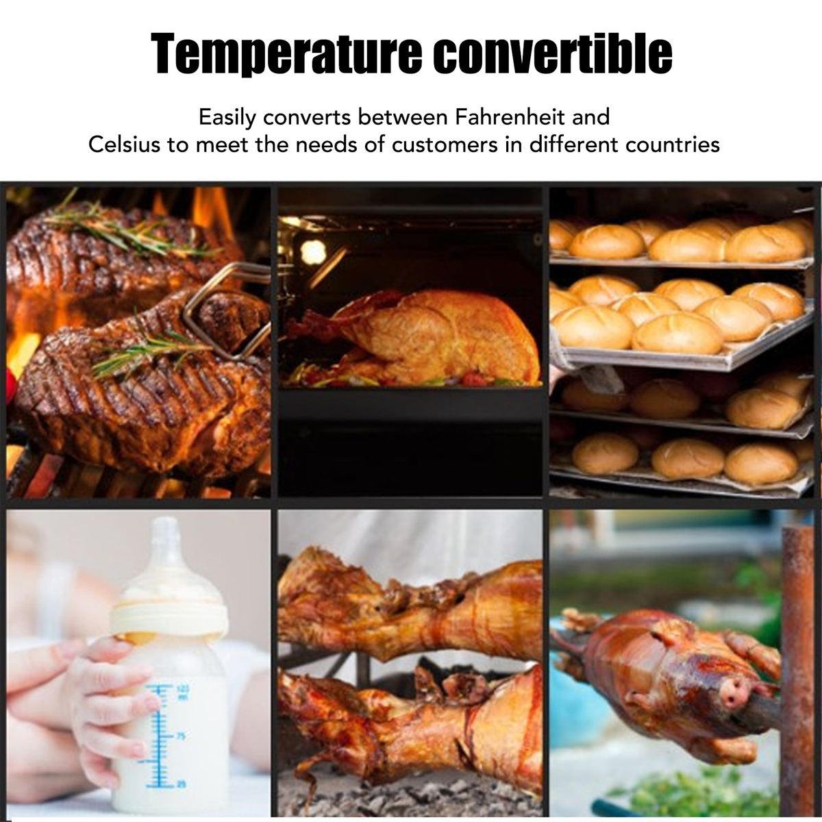 Bilder mit verschiedenen Kochmethoden: Grillen, Ofen und Babyflasche.