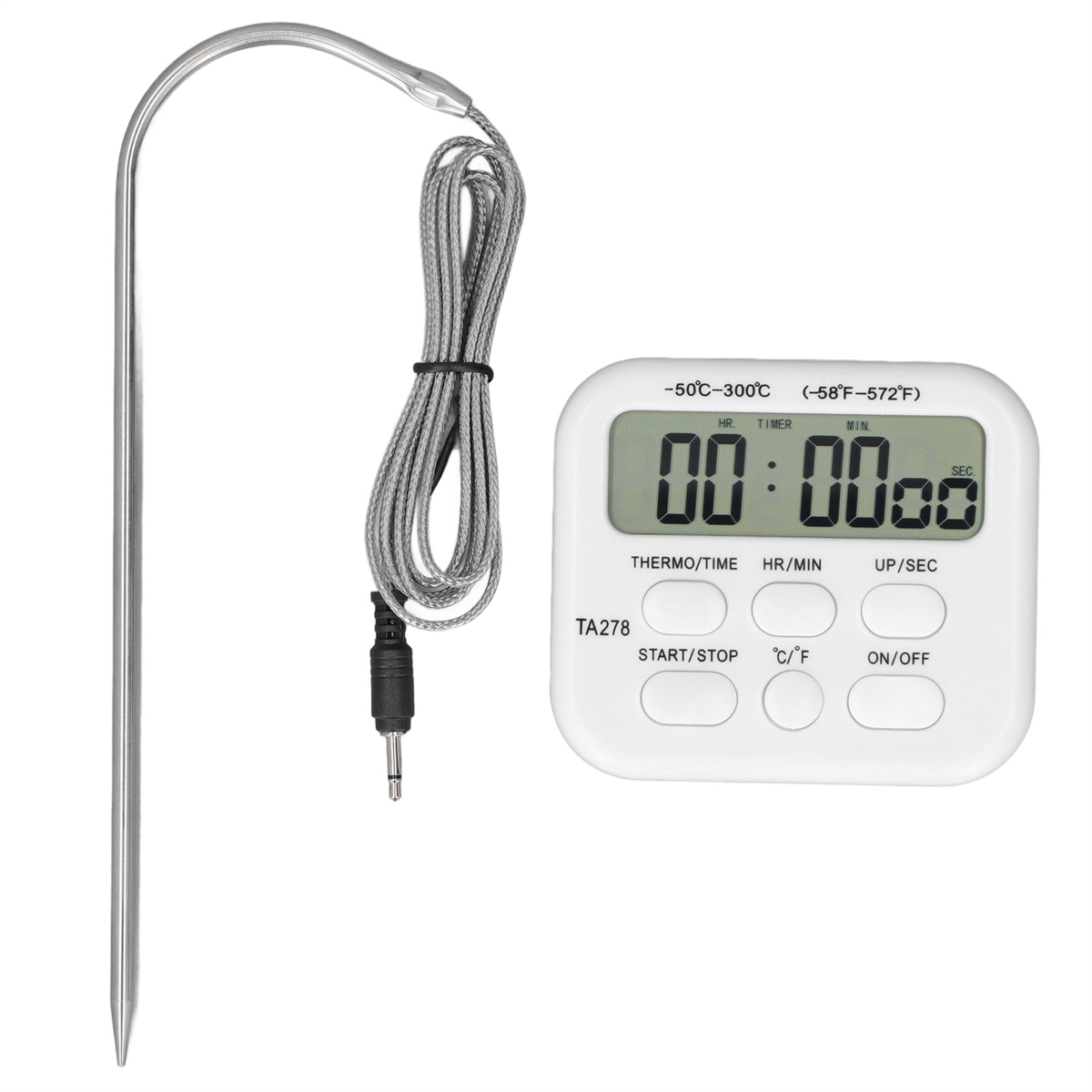 Digitaler Küchentimer mit einem Fühlertemperaturmesser.