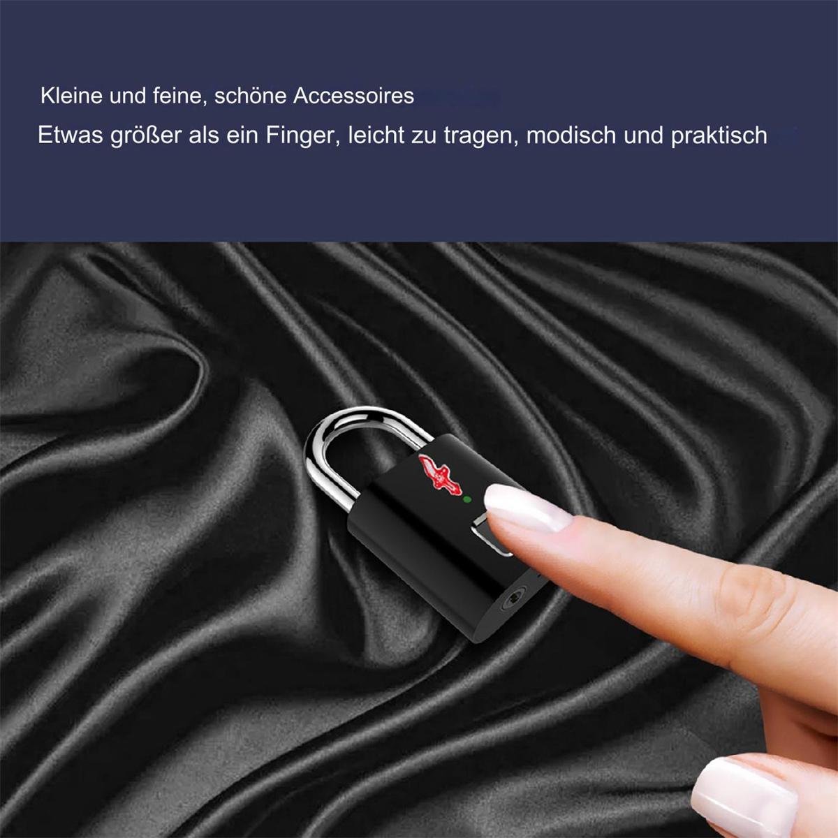 Ein schwarzes Vorhängeschloss mit einem roten Kreuzsymbol, platziert auf einer schwarzen Satin-Oberfläche.