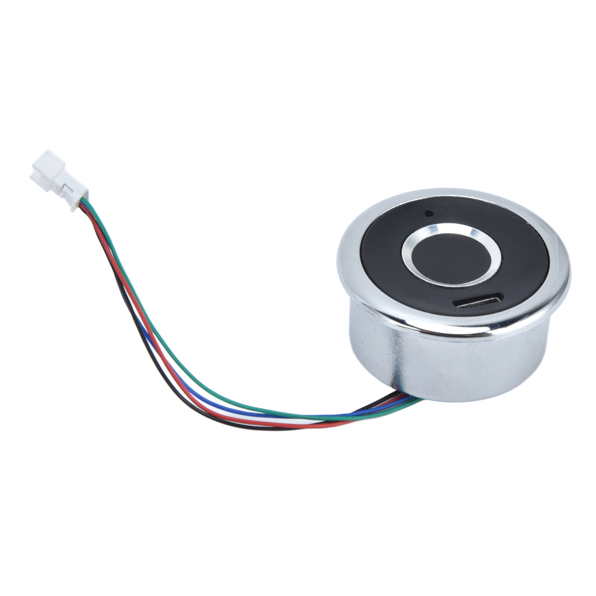 Fingerabdrucksensor, silber und schwarz, mit Kabeln.