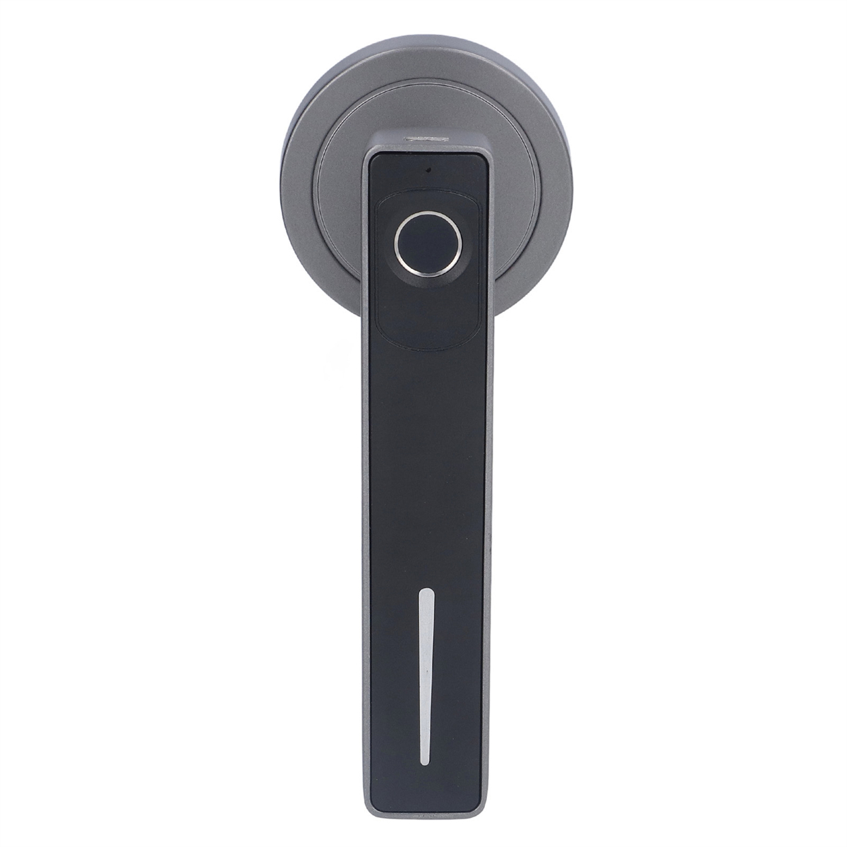 Silber-schwarzer intelligenter Türgriff mit Fingerabdrucksensor. Modernes Design.