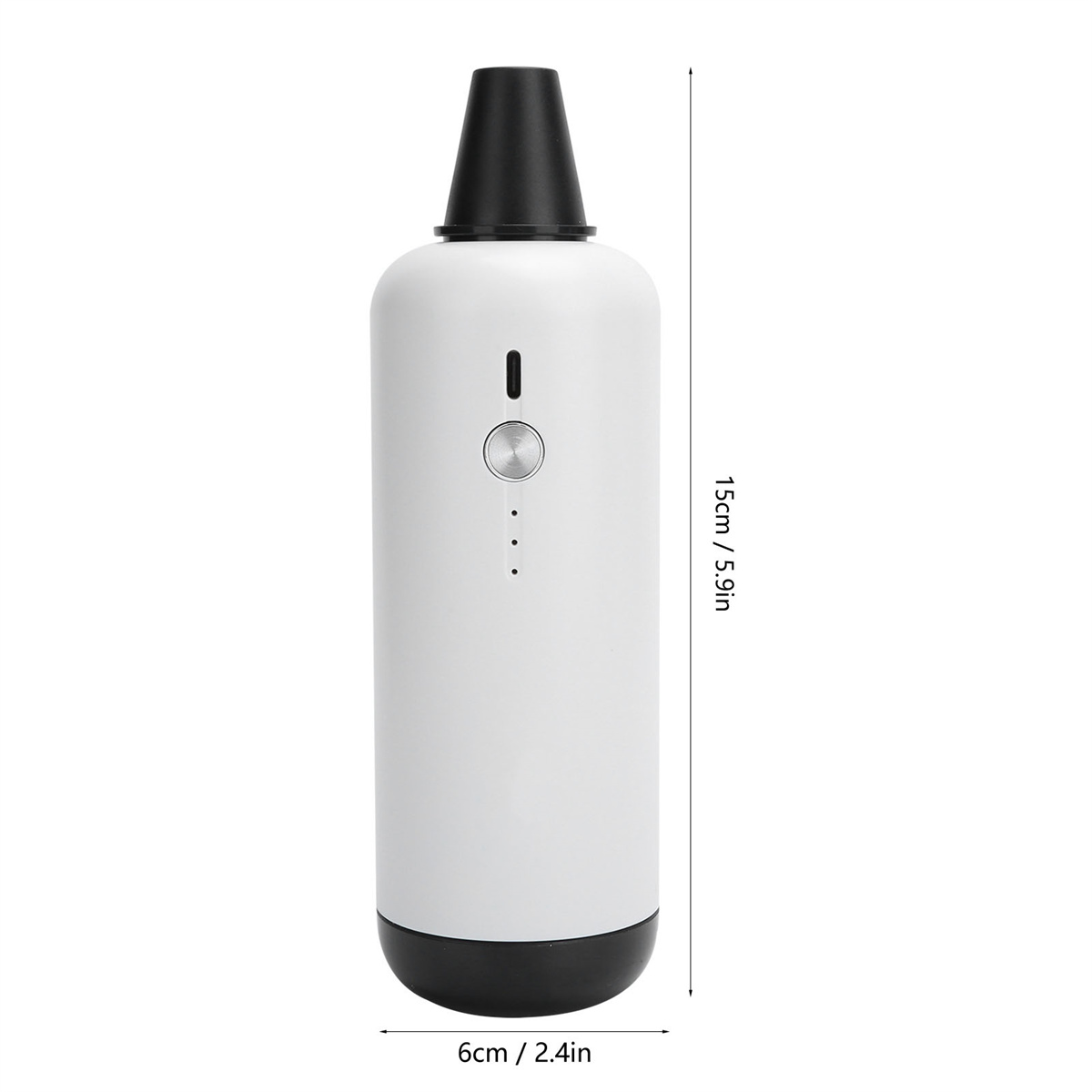 Weiß-schwarzer Aromatherapie-Diffusor mit Abmessungen.
