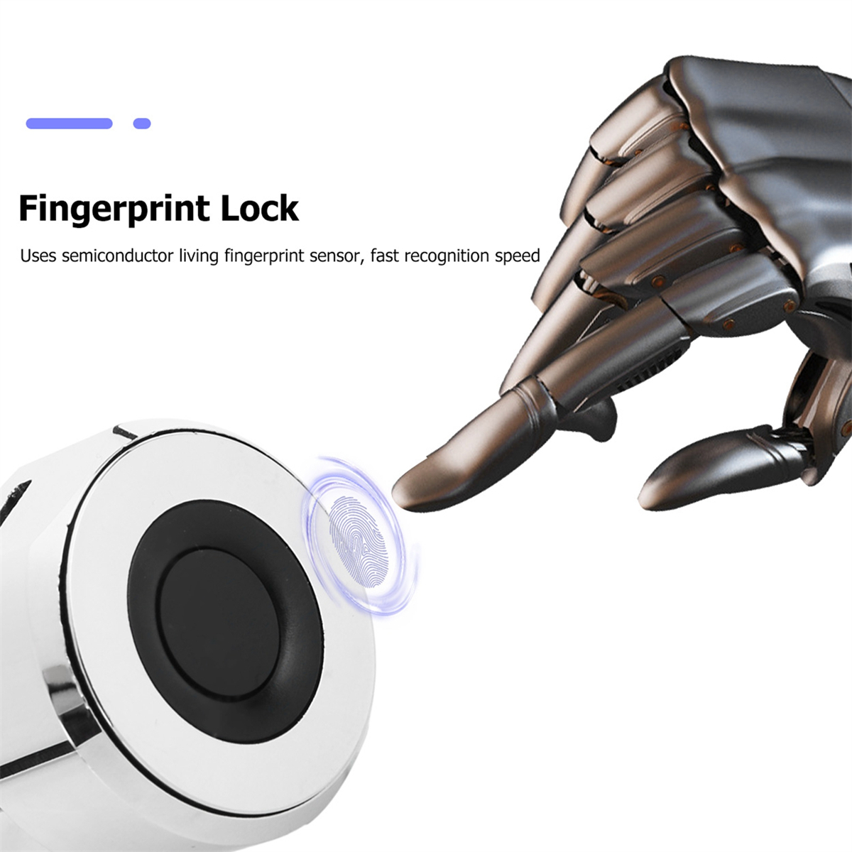 Eine Hand berührt einen Fingerabdrucksensor. Ein silbernes Gerät wird gezeigt.