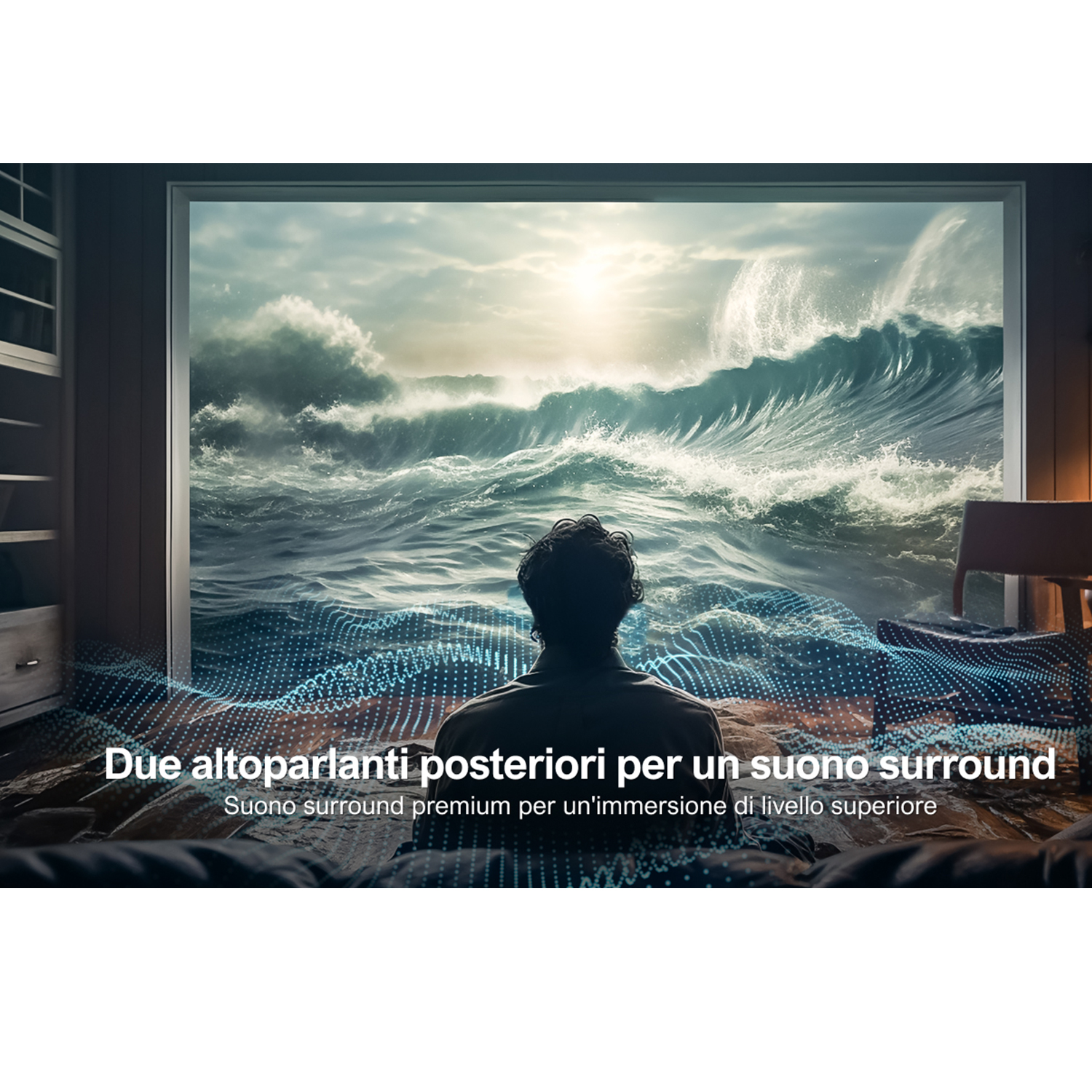 Annuncio pubblicitario per un sistema audio con vista a sezione.