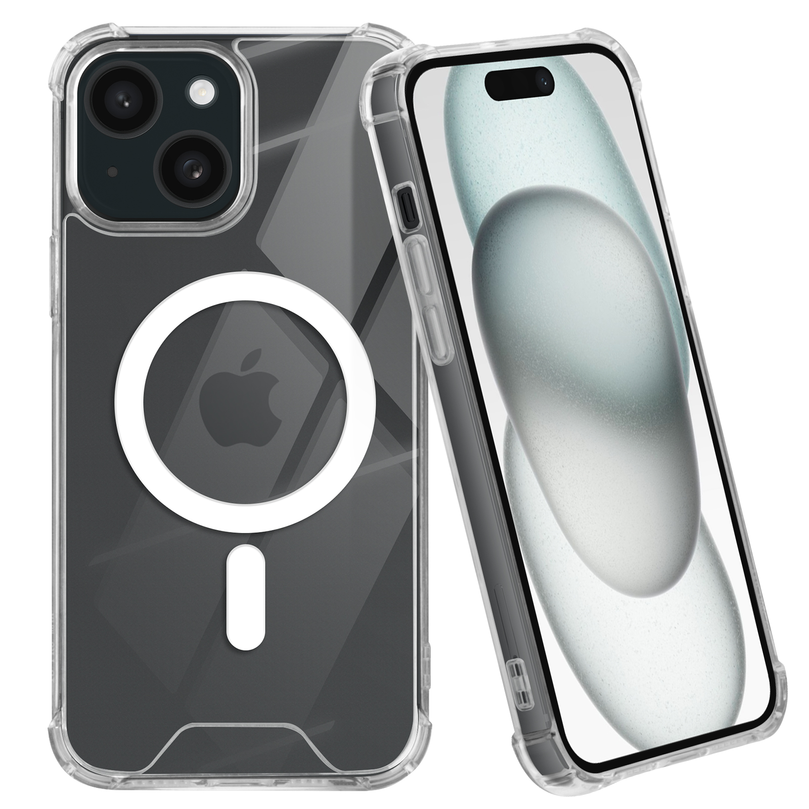 Cover IPhone 15 5 In 1: Custodia Trasparente + 2 Vetri Temperati + 2 Protezioni Fotocamera, Antiurto