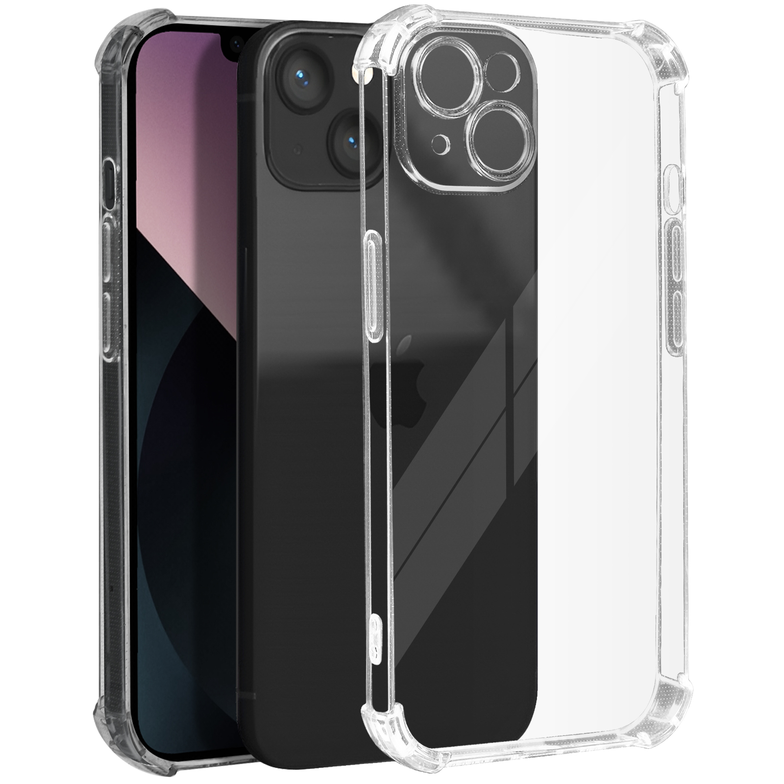 iPhone in una custodia trasparente. Il telefono è nero.