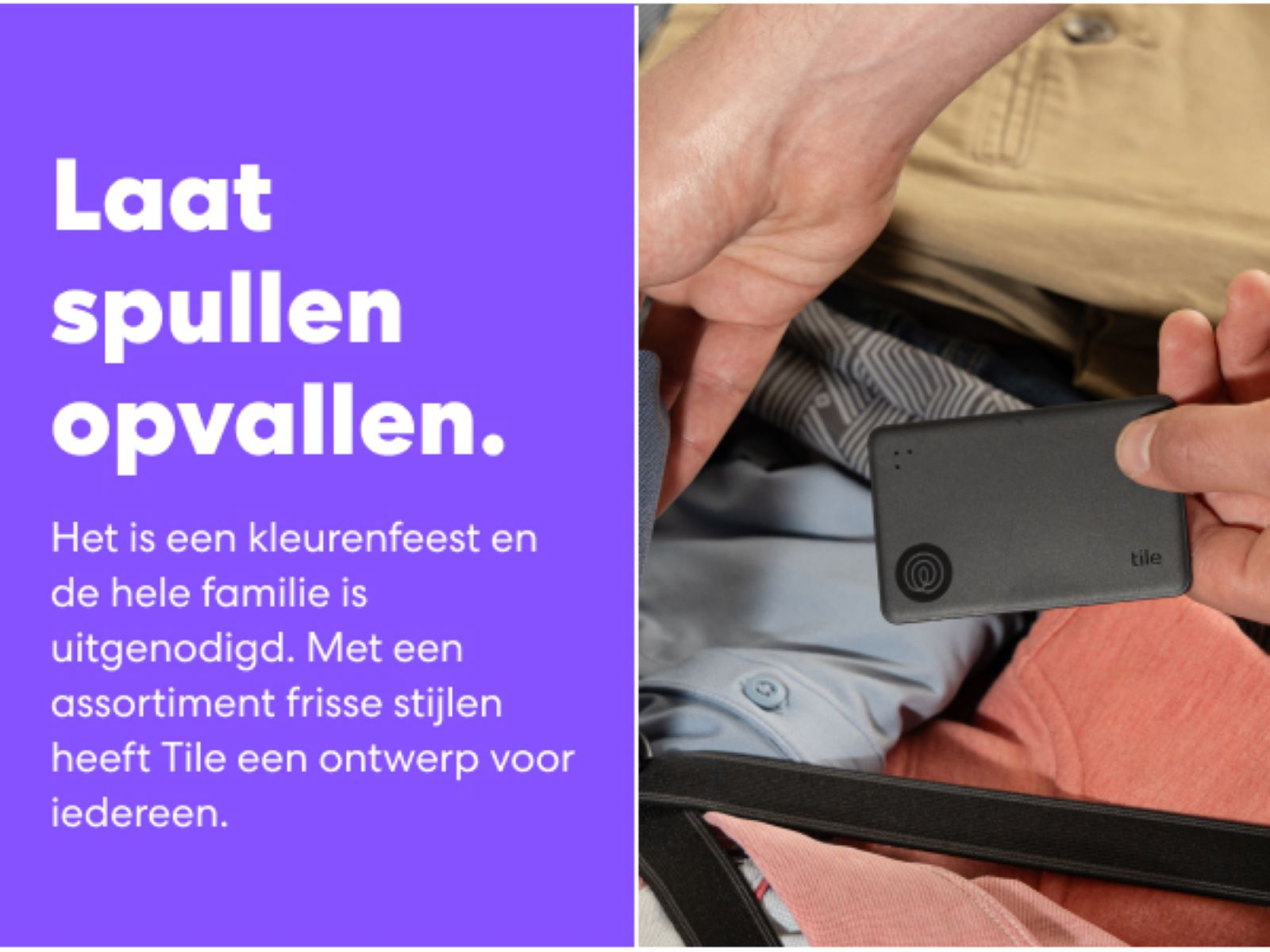 An advertisement with text and a person holding a black tracking device in a drawer.