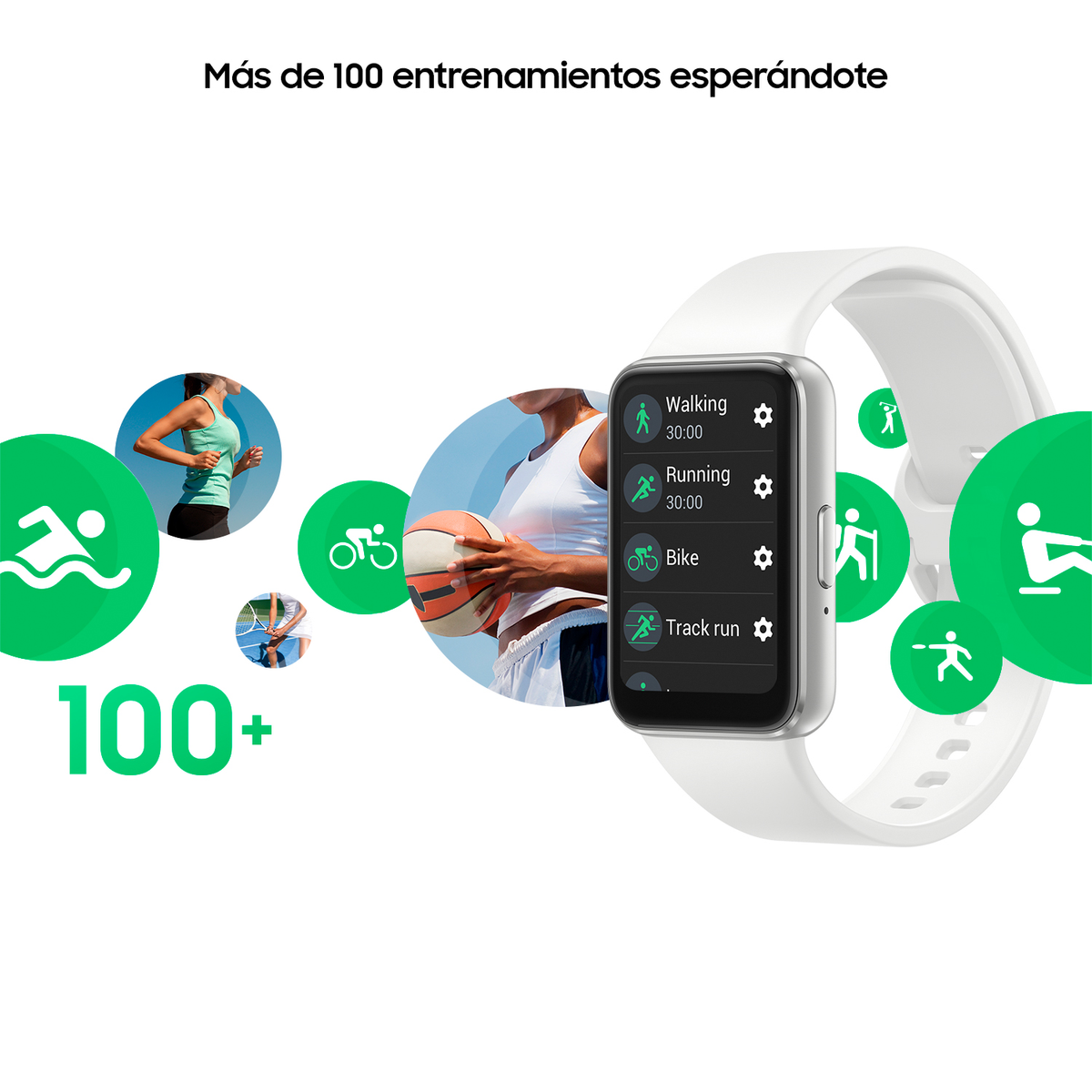 Smartwatch mit Fitness-Tracking-Optionen, einschließlich Laufen und Radfahren.