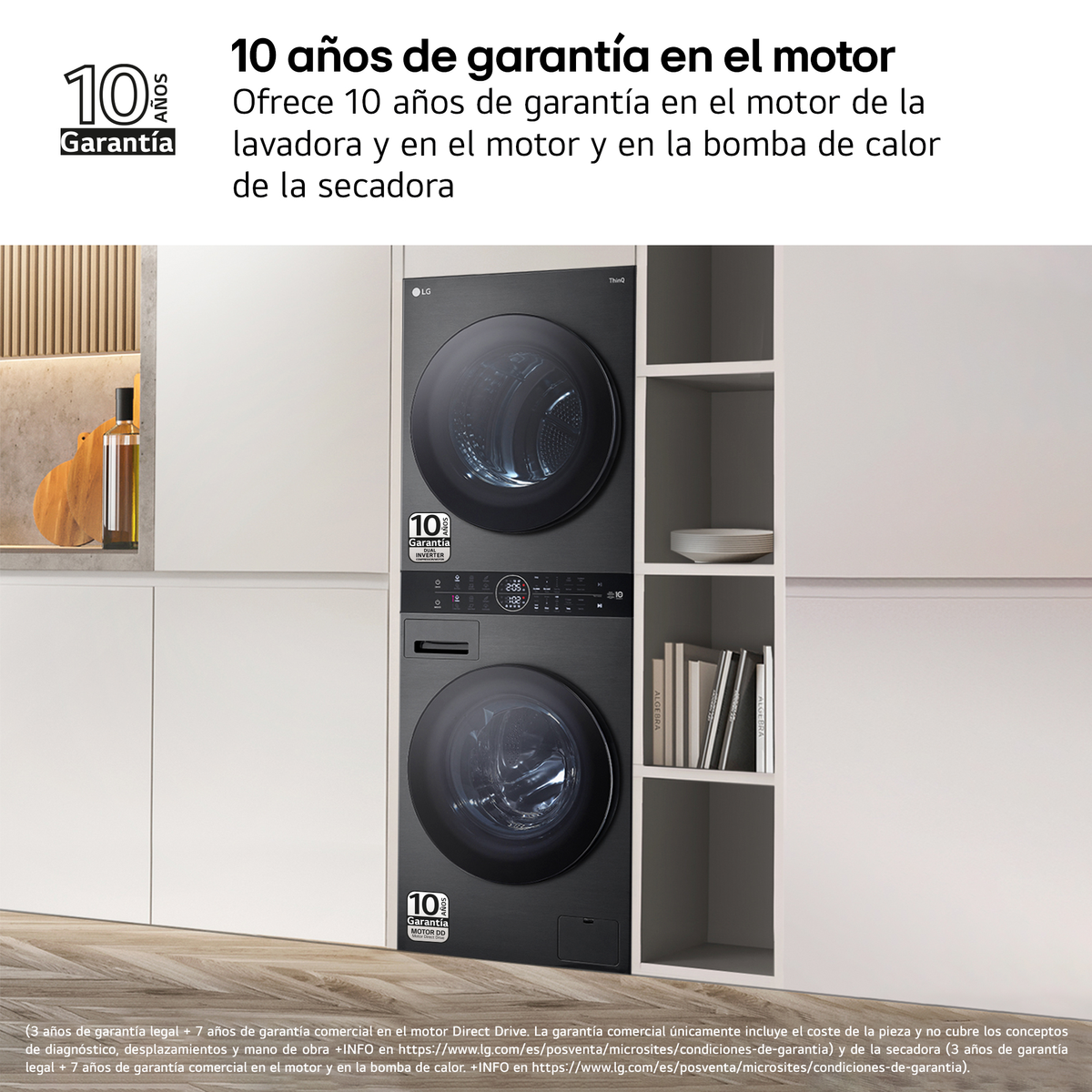 Czarny zestaw pralki i suszarki LG. W białym pomieszczeniu.