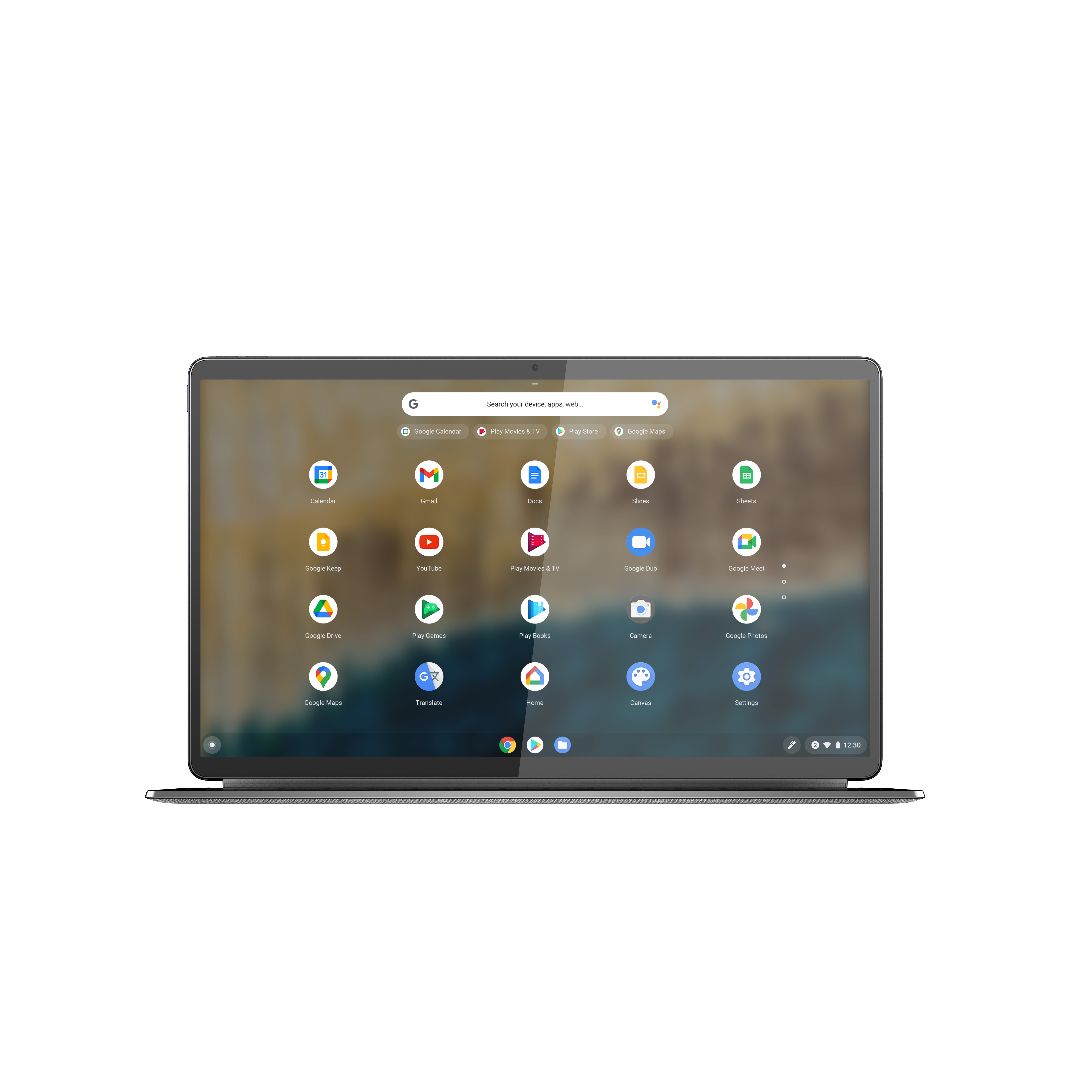 Ein Laptop mit Chrome OS-Oberfläche und verschiedenen App-Symbolen.