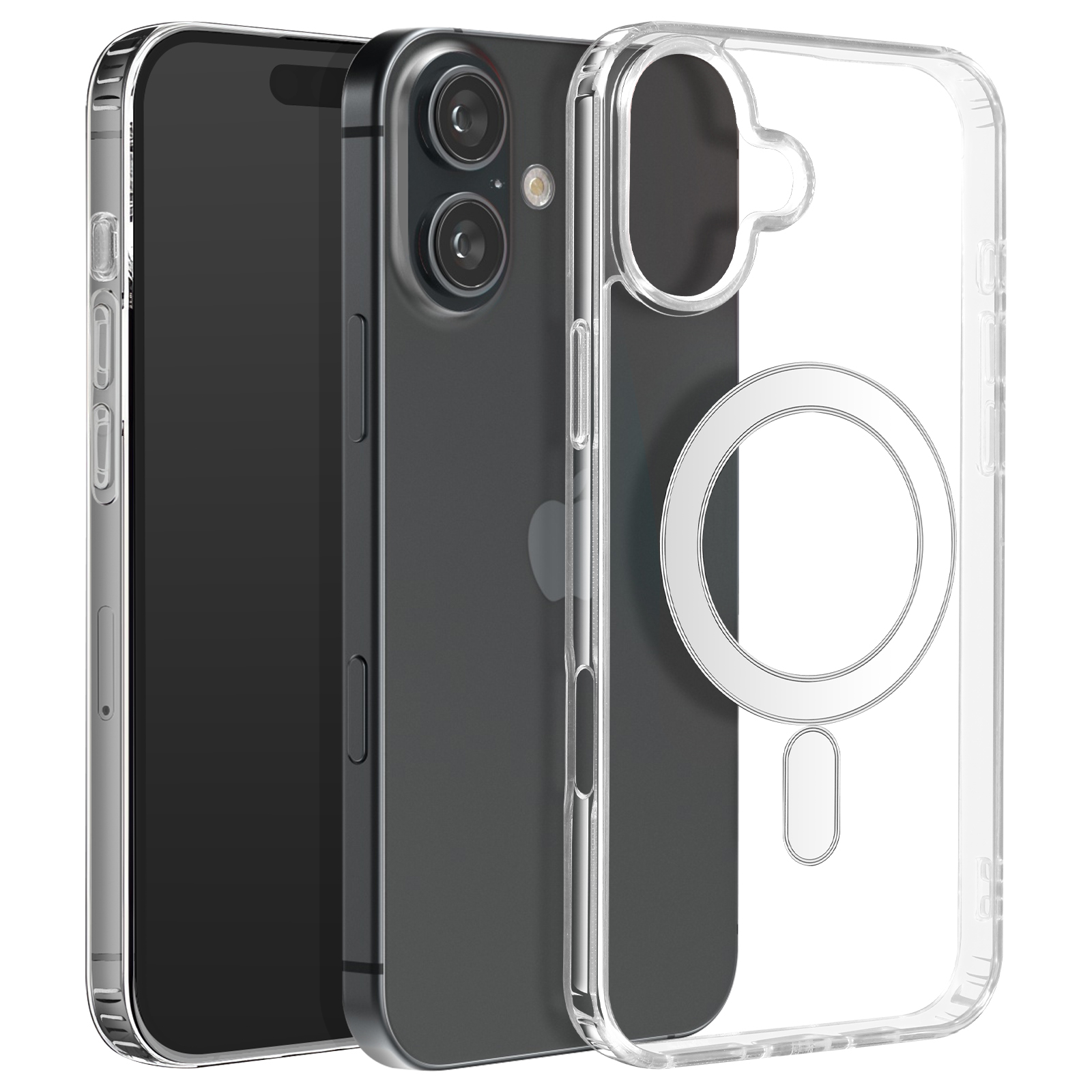Due telefoni con custodie trasparenti. Uno ha un anello magnetico. L'altro senza custodia.
