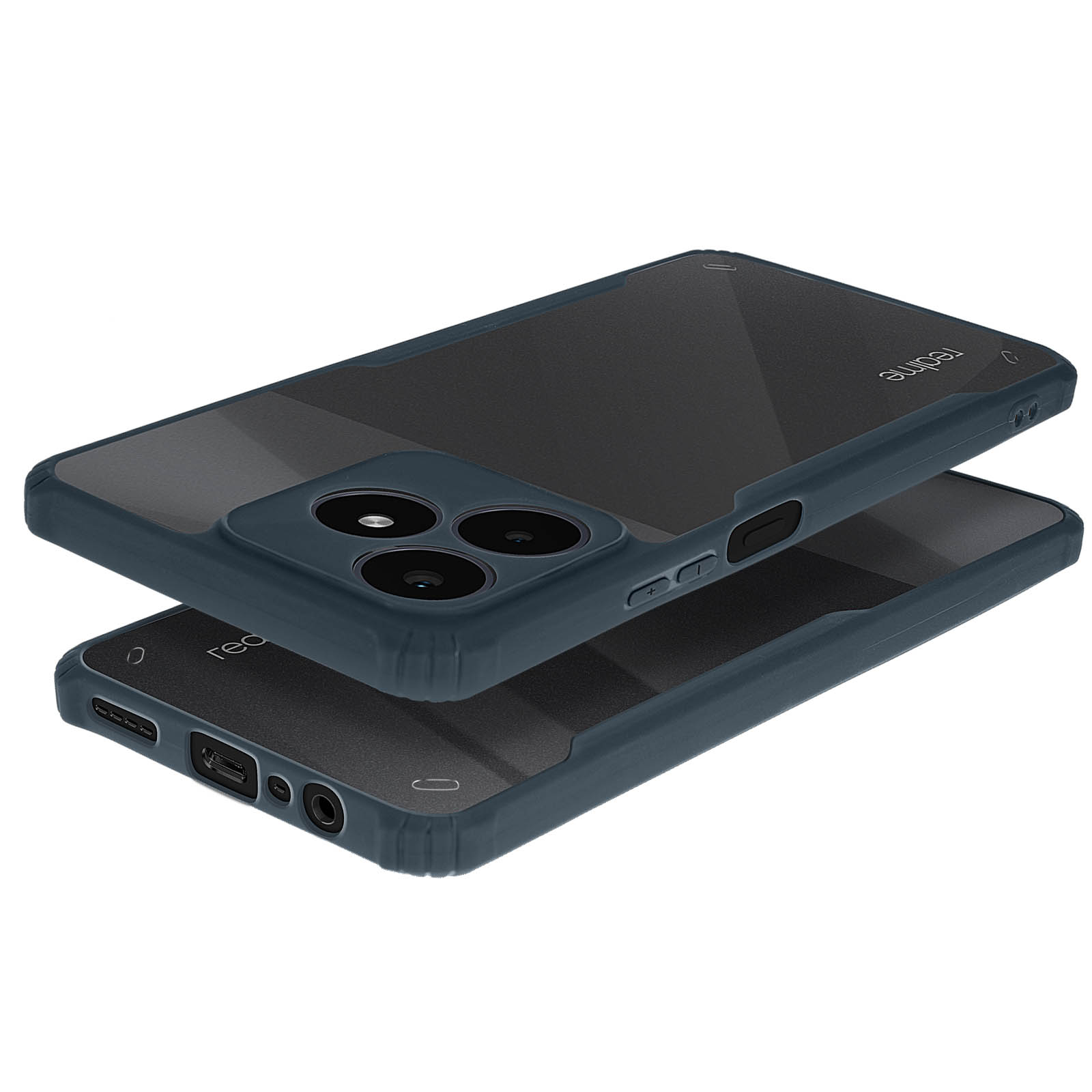 Telefono con custodia blu scuro. Il telefono in alto è leggermente aperto.